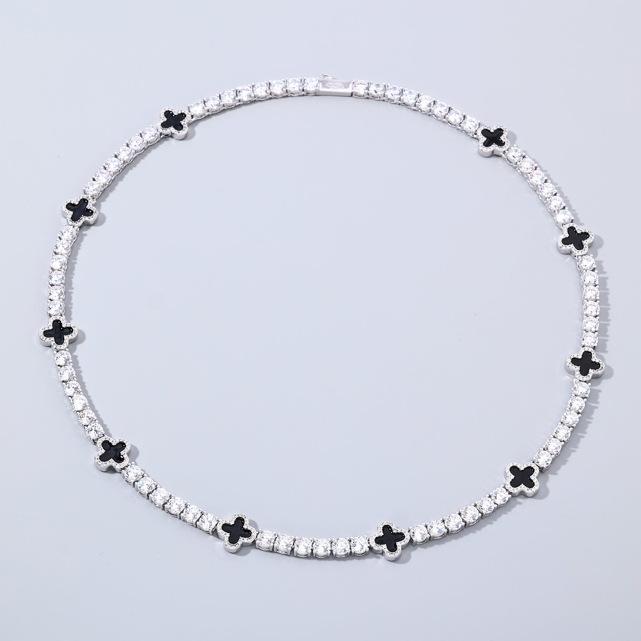 5mm Black Motif White Gold Plated Tennis Chain