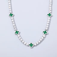 5mm Green Motif White Gold Plated Tennis Chain