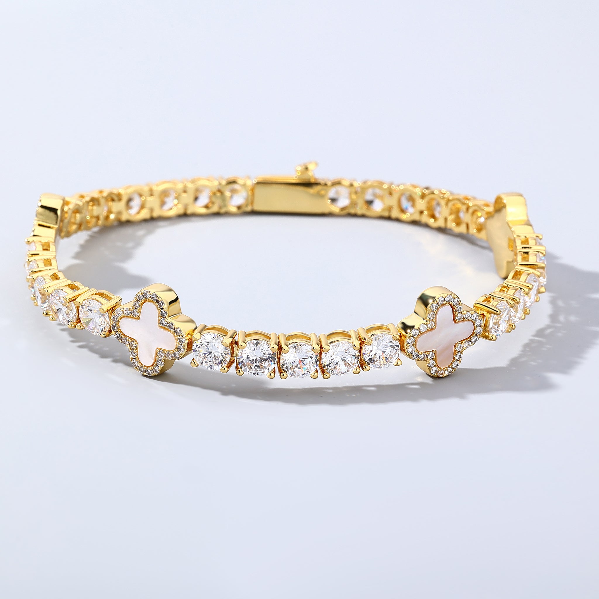 5mm Pearl Motif 14K Gold Plated Tennis Bracelet