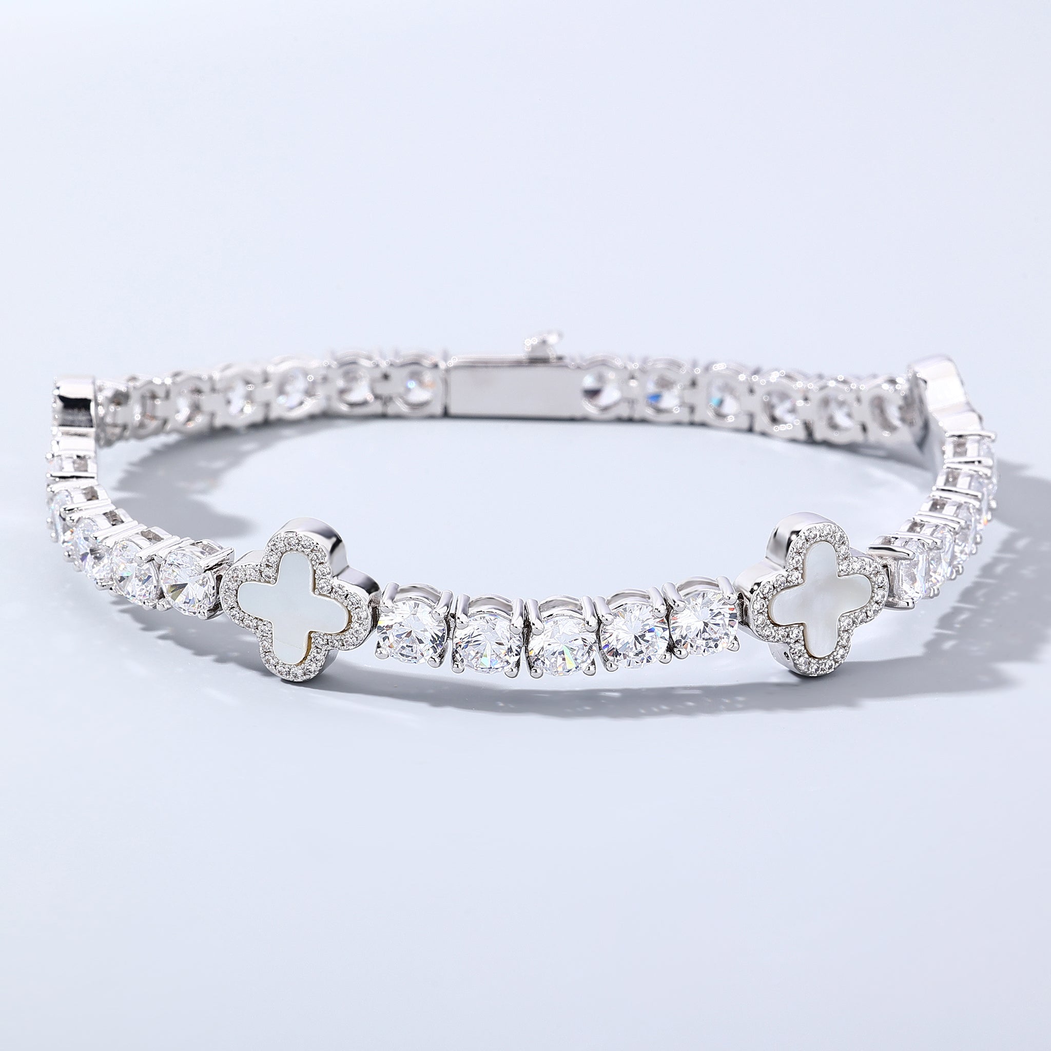 5mm Pearl Motif White Gold Plated Tennis Bracelet