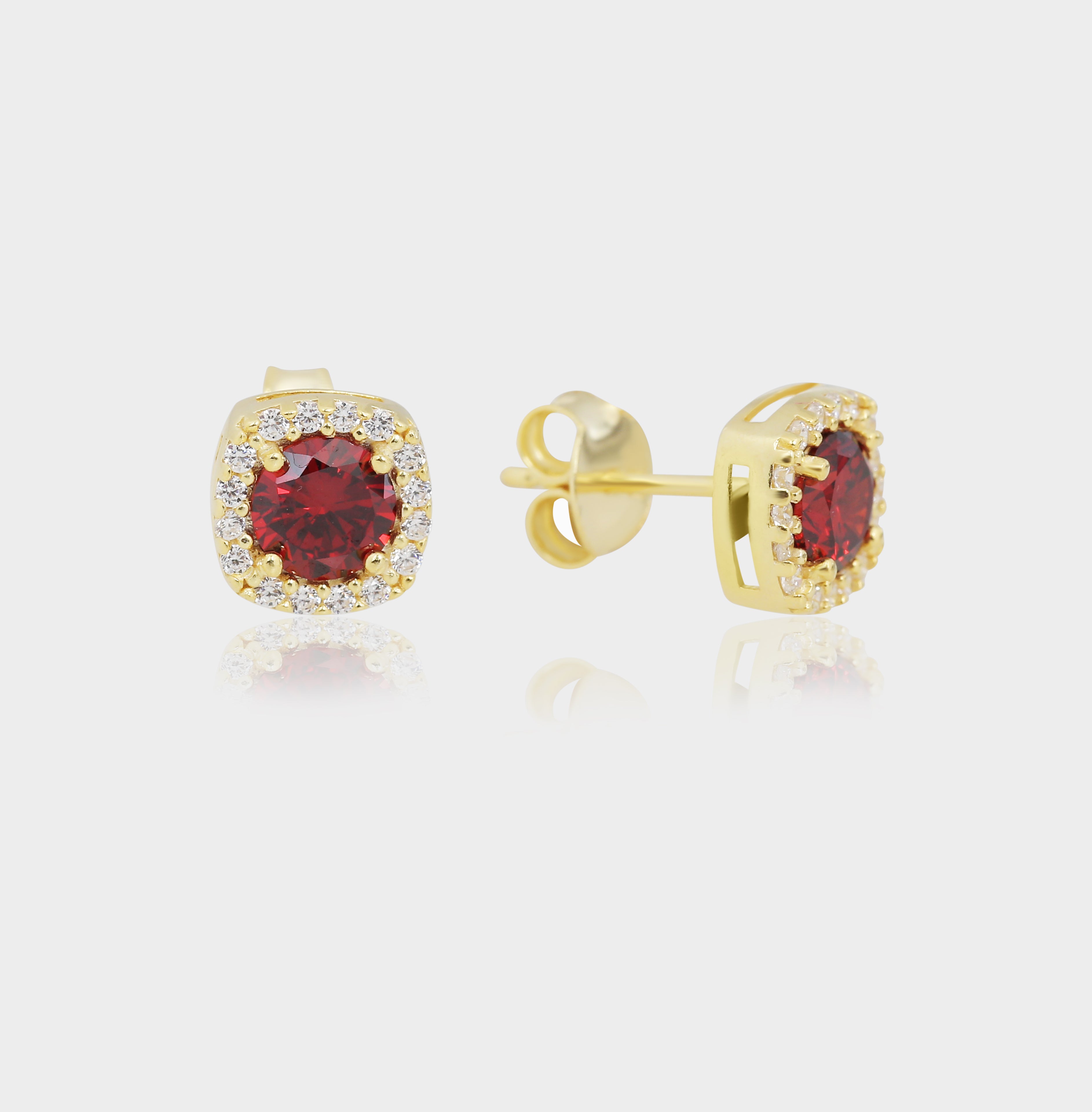 14K Gold Plated 925 Silver Mini Küpe Garnet