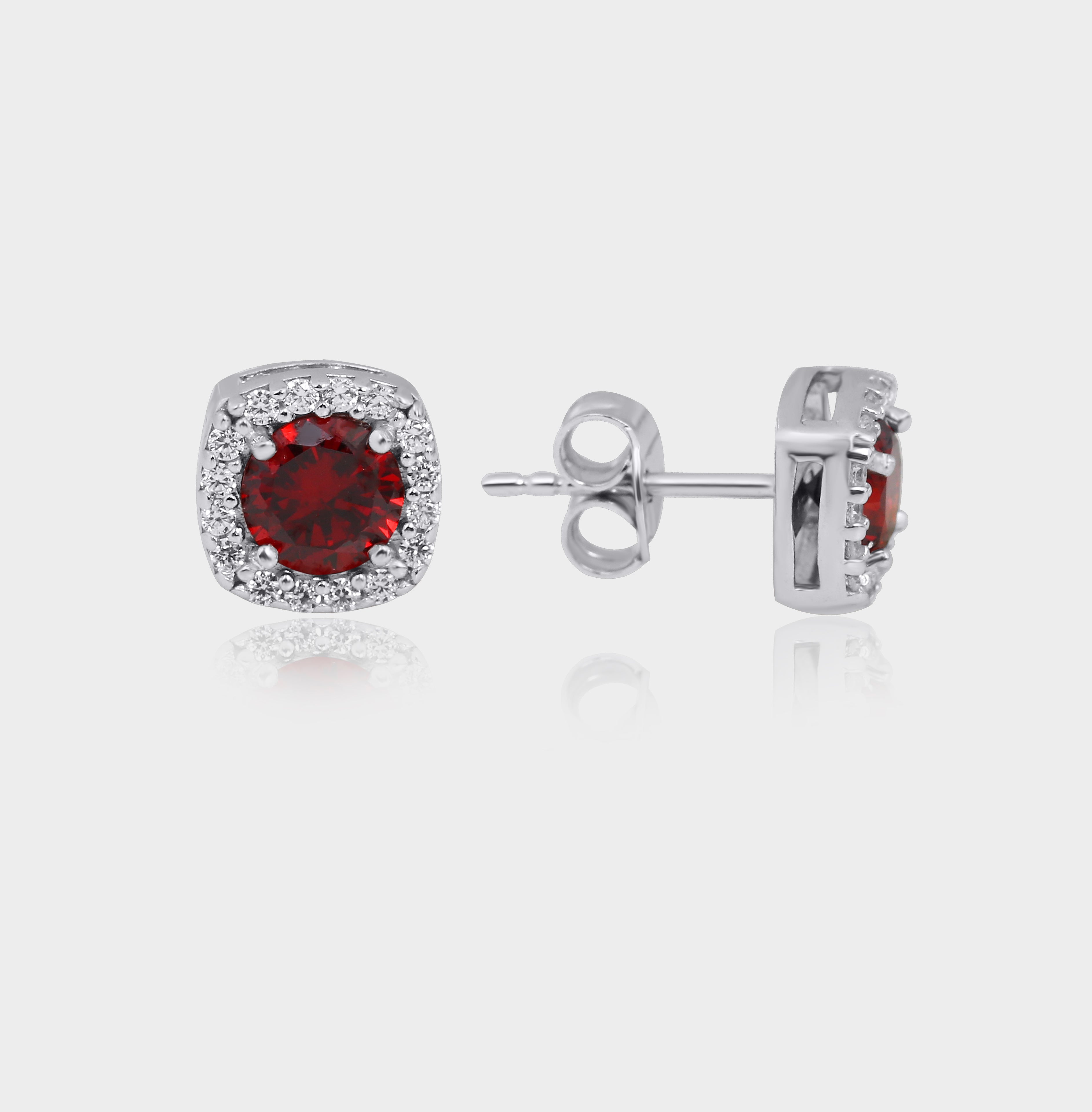 925 Silver Mini Küpe 8 Garnet - Gümüş