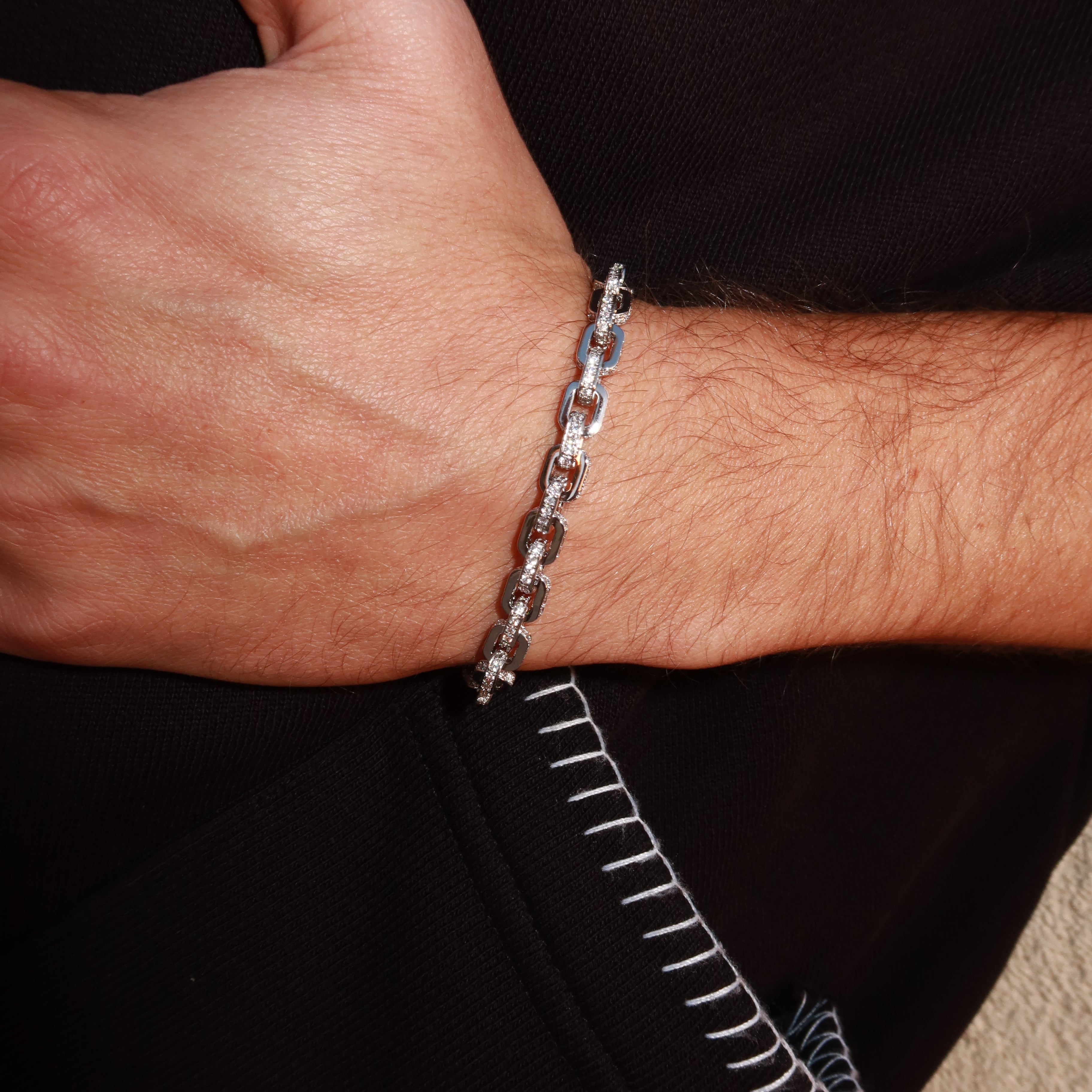 White Gold Plated 5.5mm Iced Box Bracelet