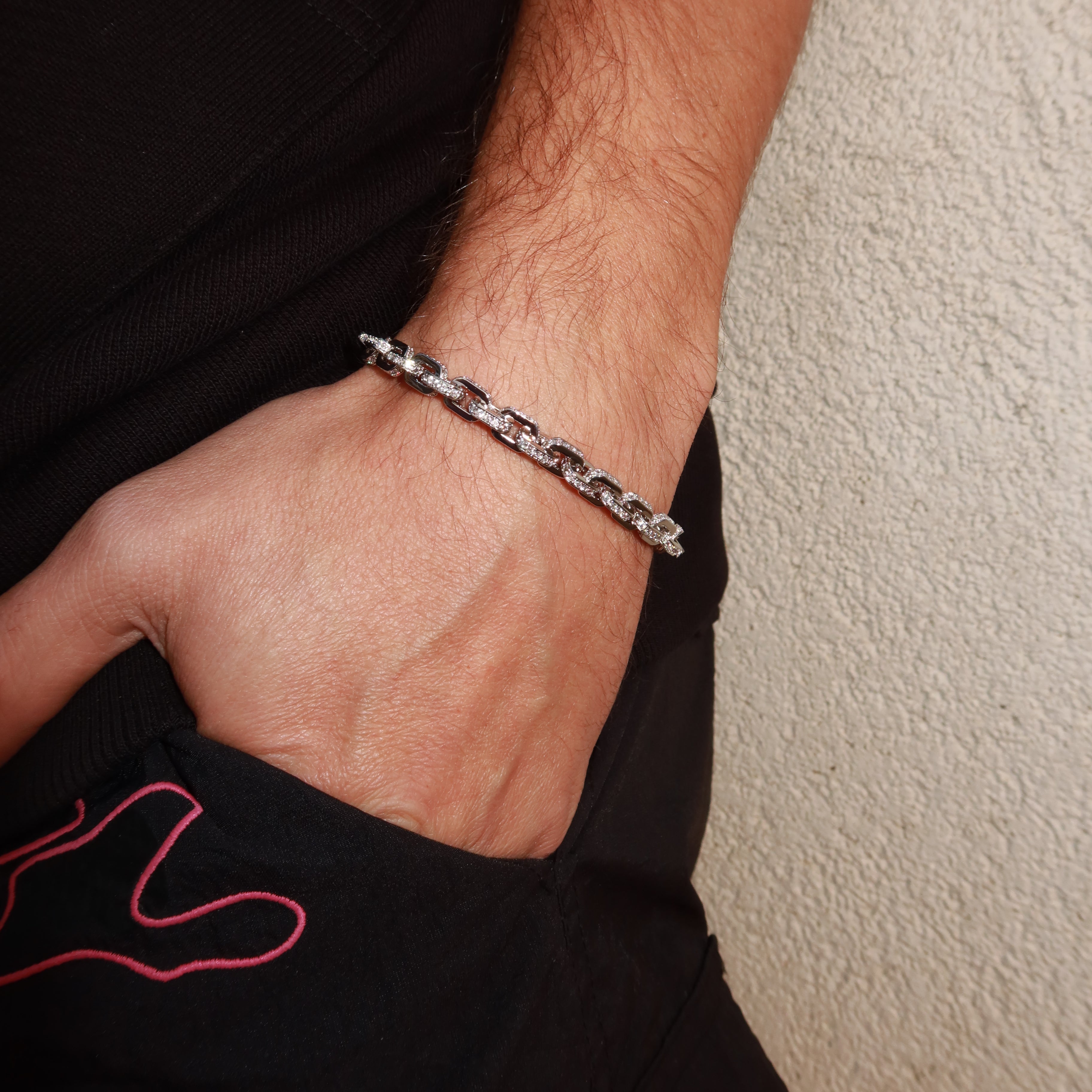 White Gold Plated 5.5mm Iced Box Bracelet