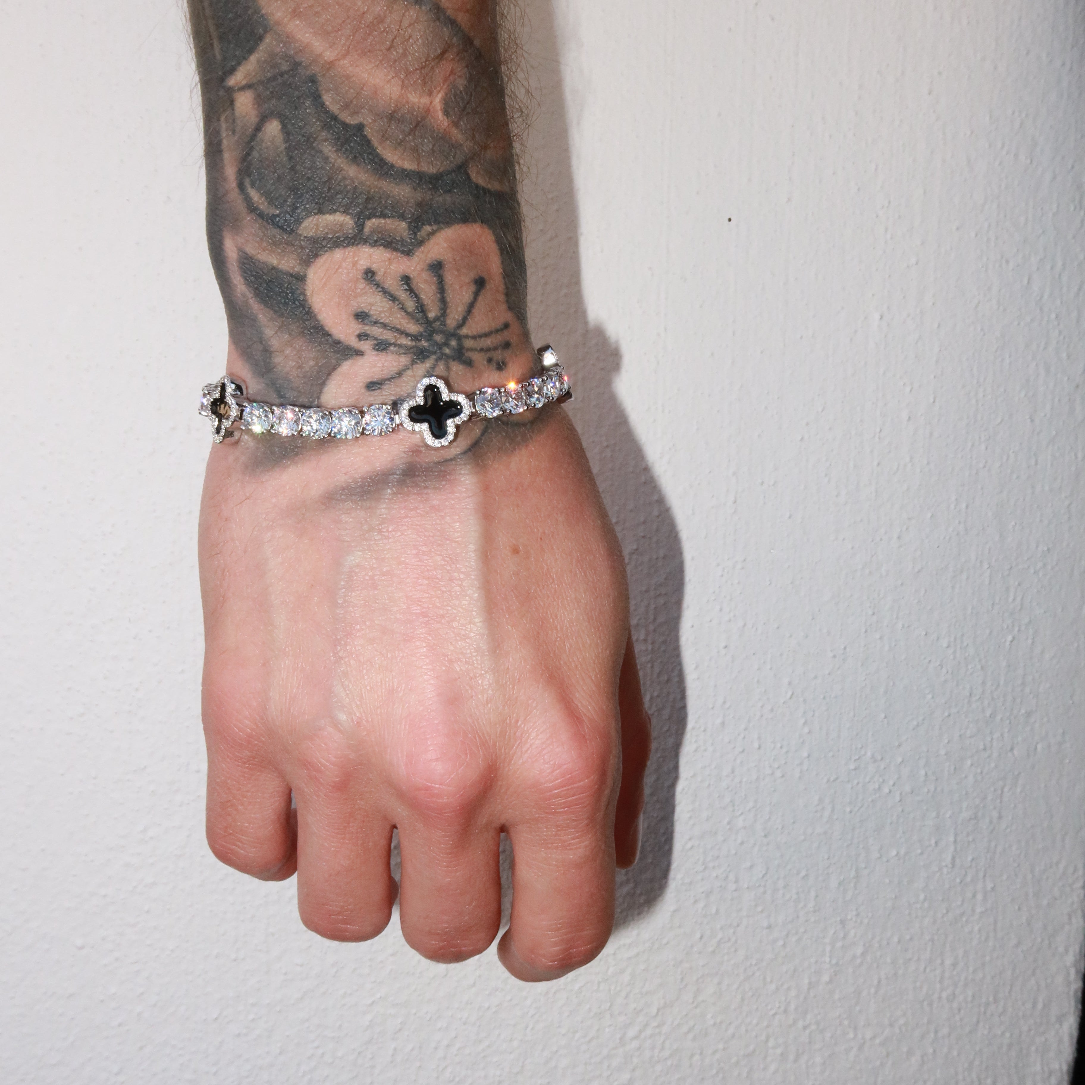 5mm Black Motif White Gold Plated Tennis Bracelet