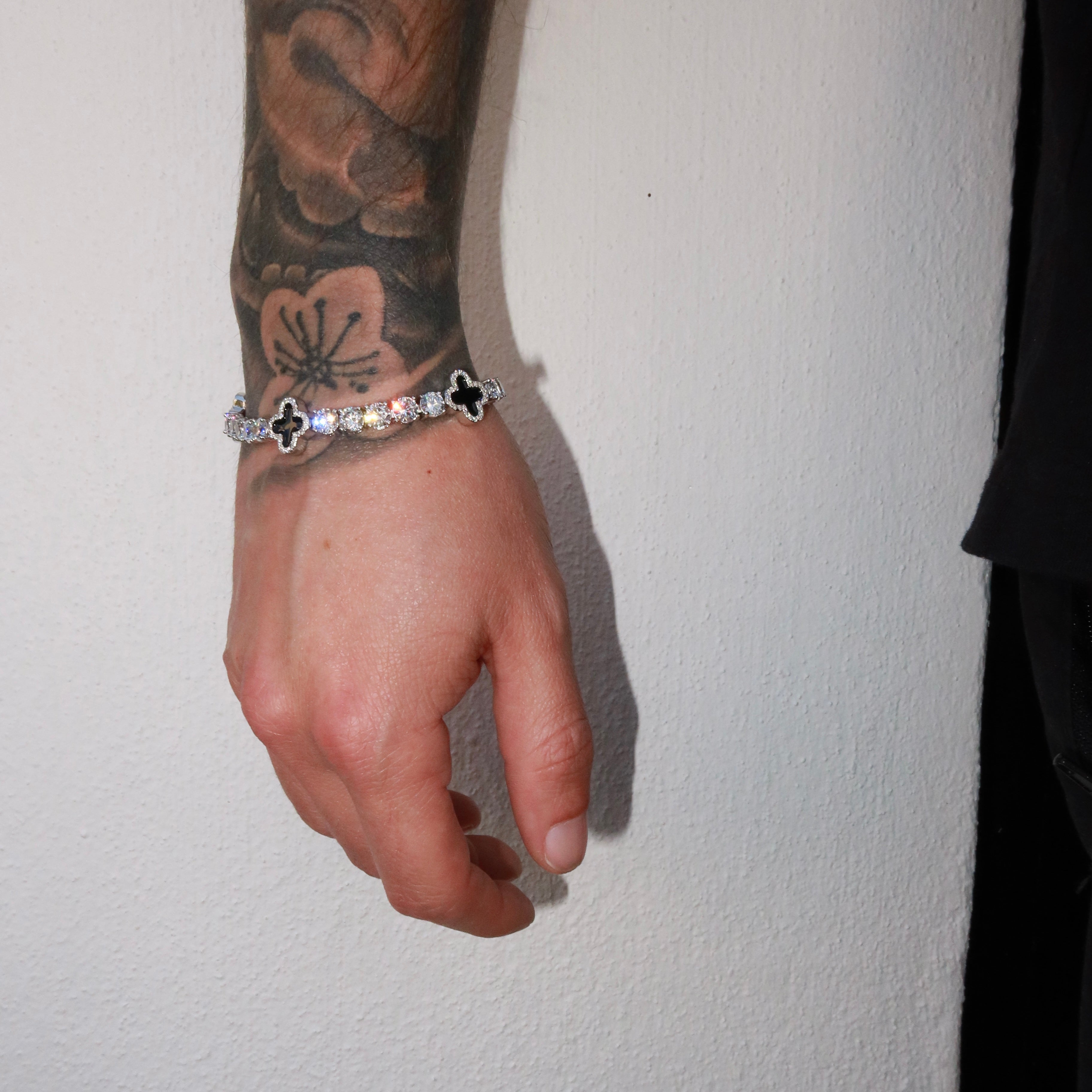 5mm Black Motif White Gold Plated Tennis Bracelet