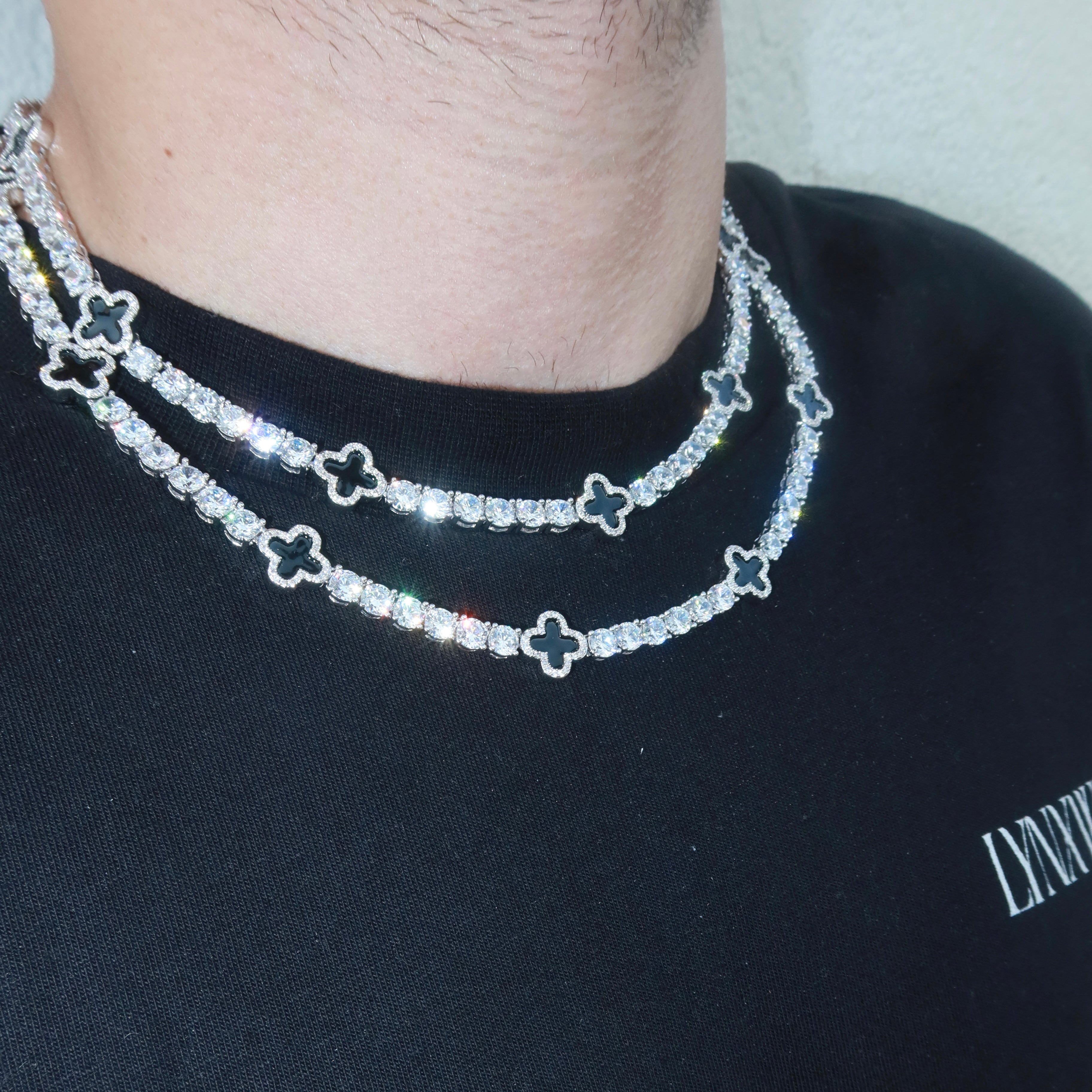 5mm Black Motif White Gold Plated Tennis Chain