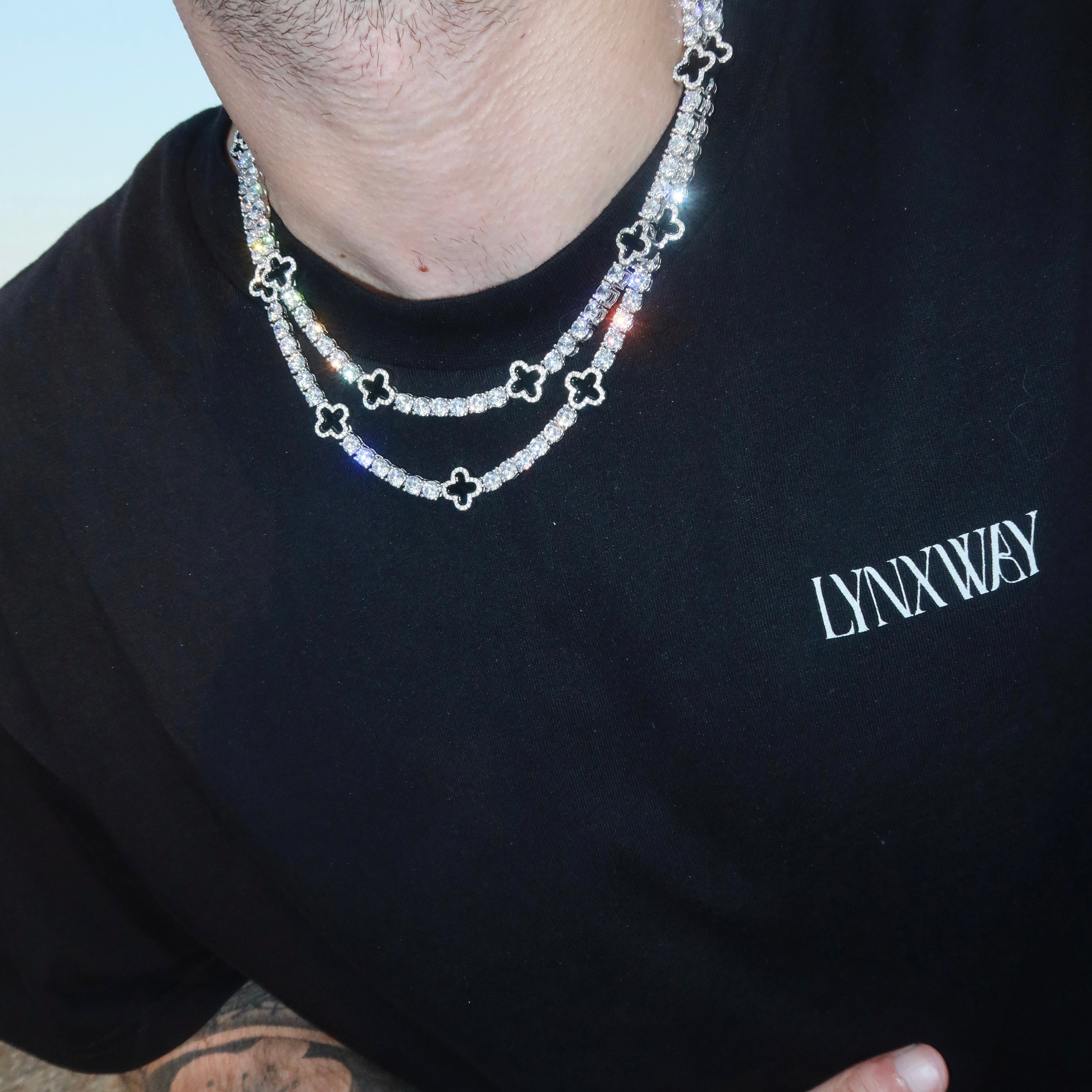 5mm Black Motif White Gold Plated Tennis Chain