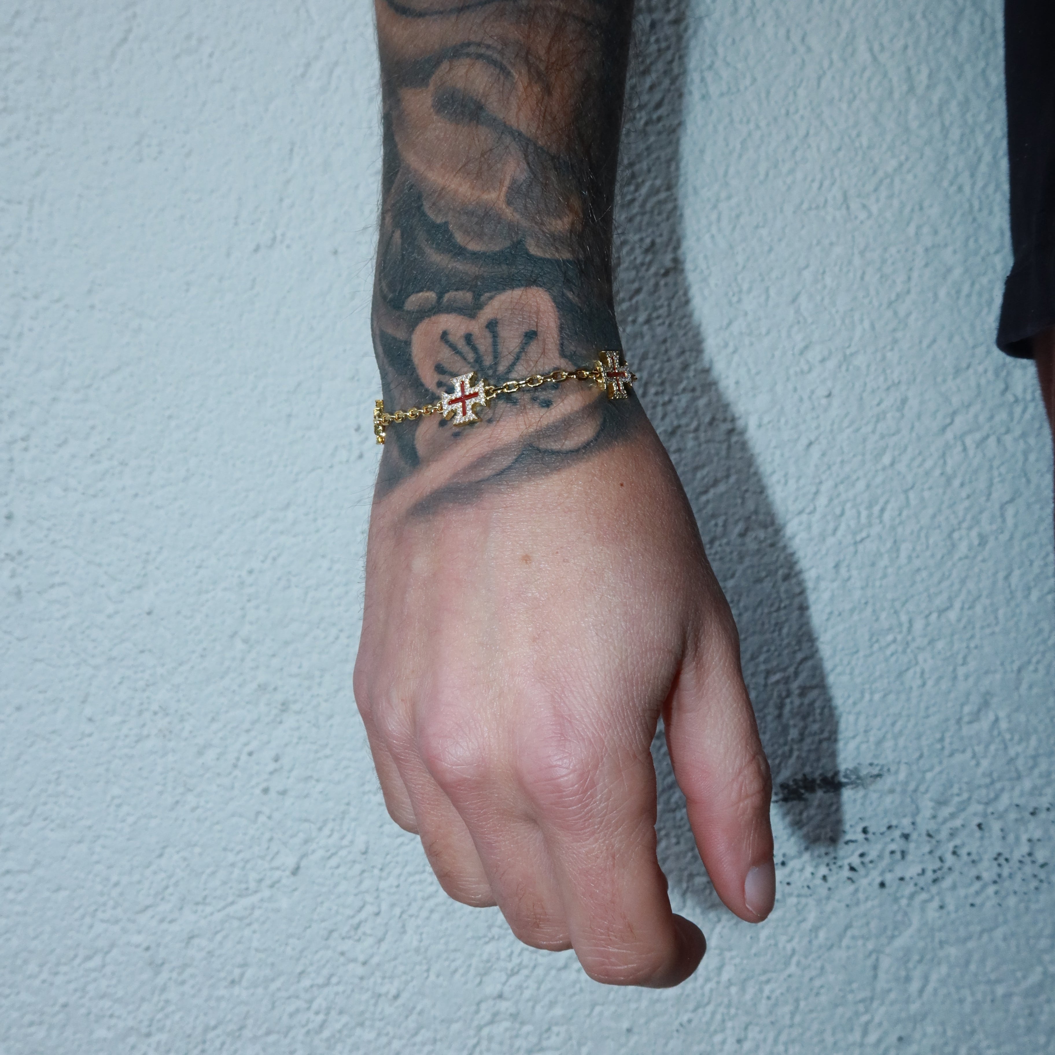 14K Gold Plated Chocolate Cross Iced Motifs Bracelet