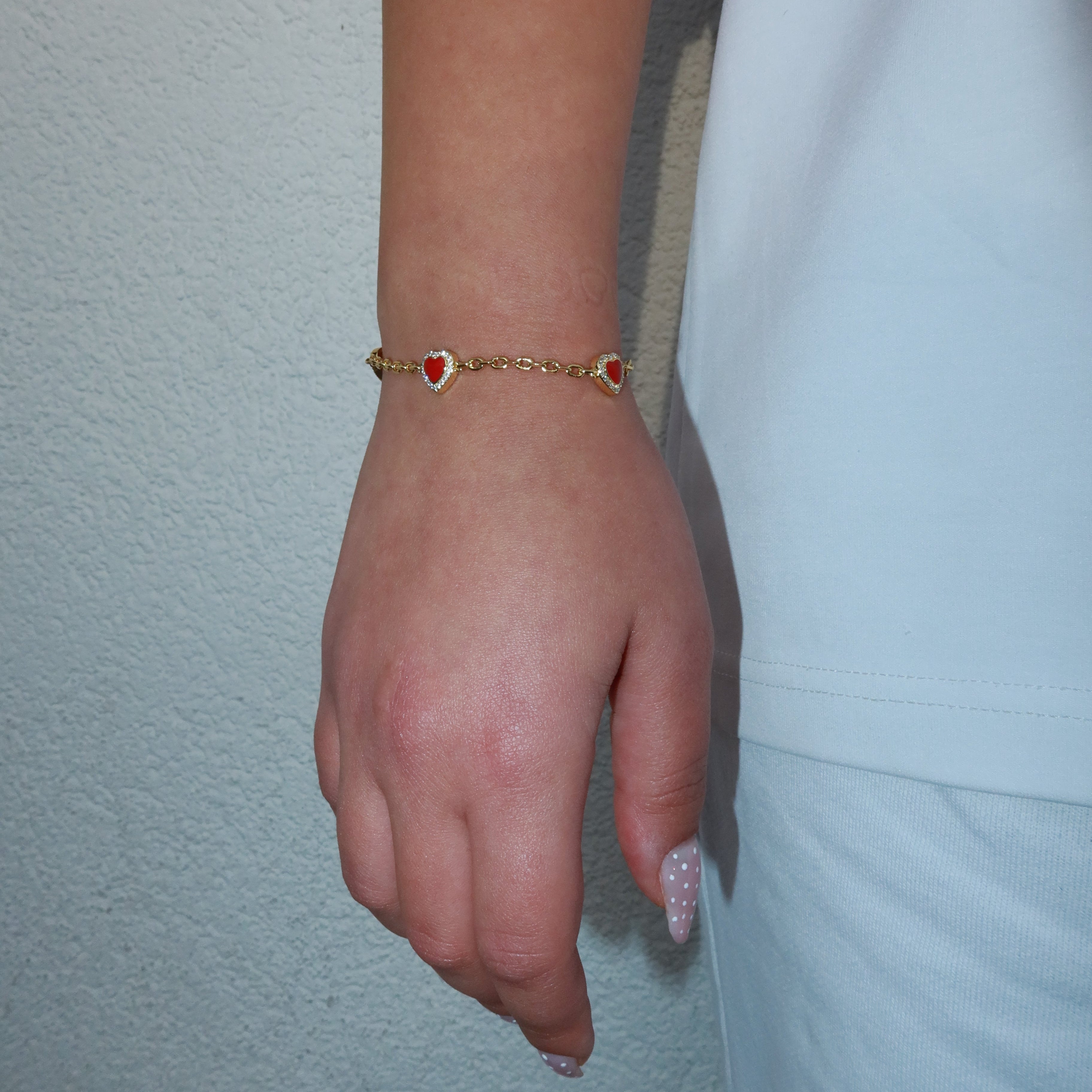14K Gold Plated Red Heart Bracelet