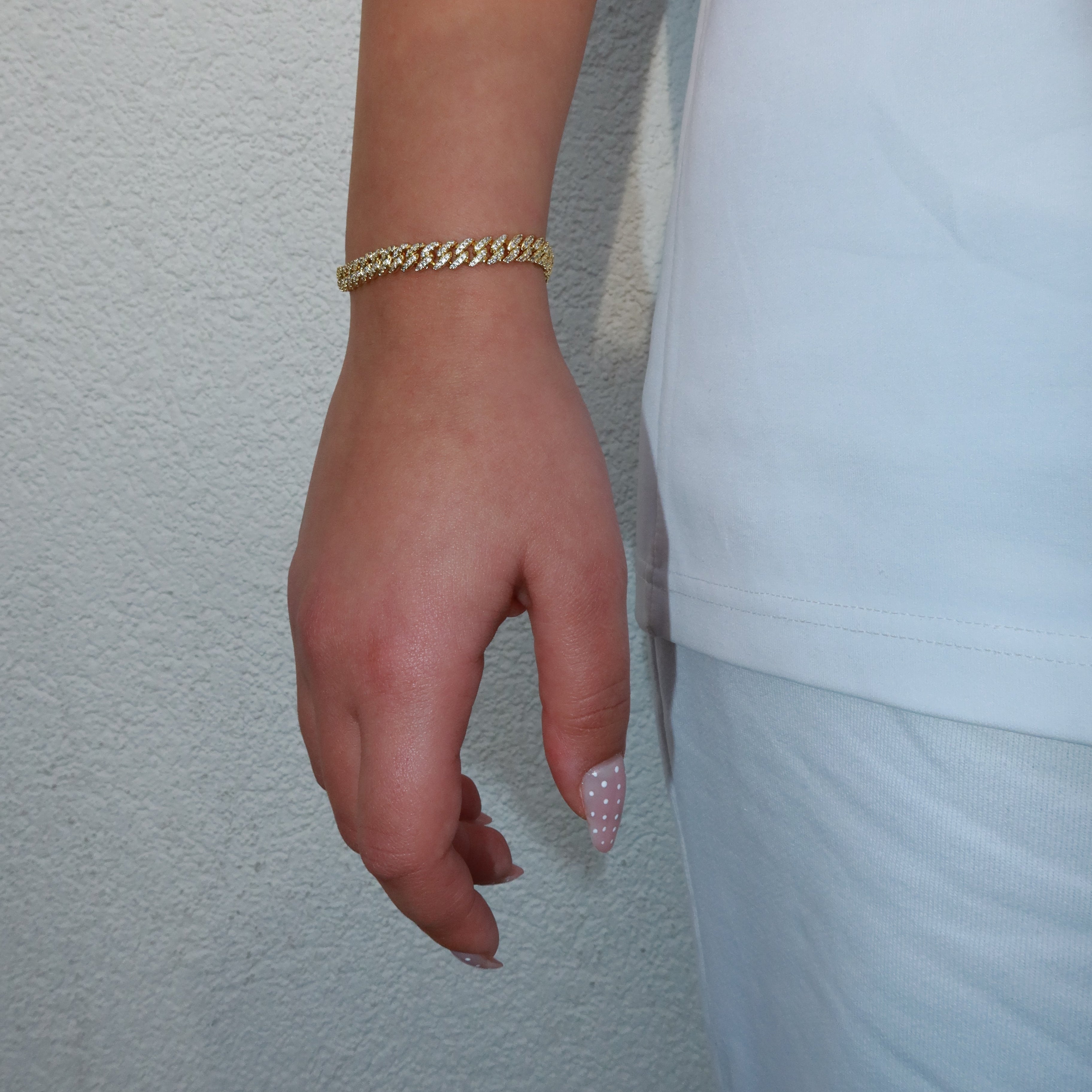 14K 6mm Iced Link Bracelet W