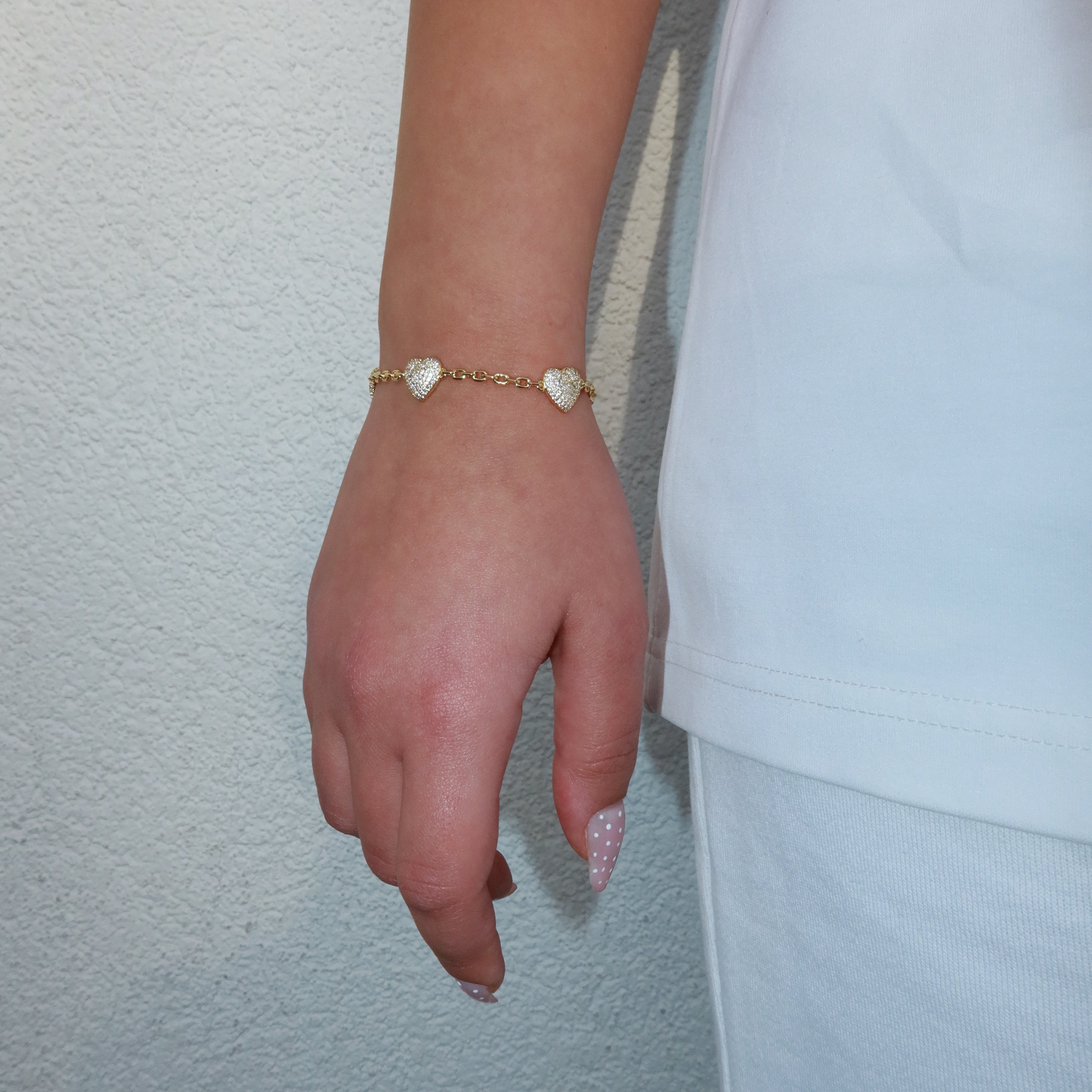 14K Gold Plated Iced Heart Bracelet