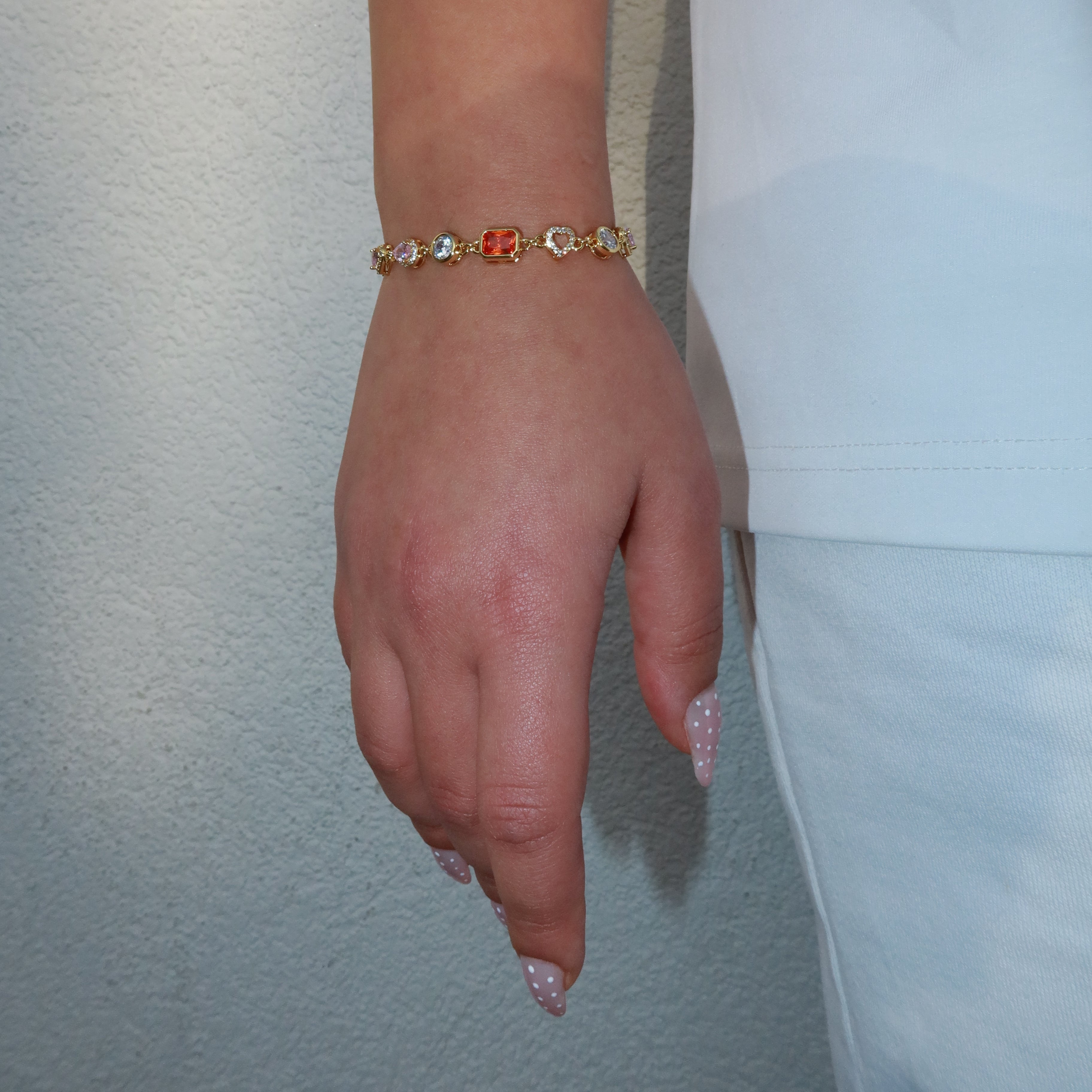 14K 6mm Iced Link Multi Motif Bracelet