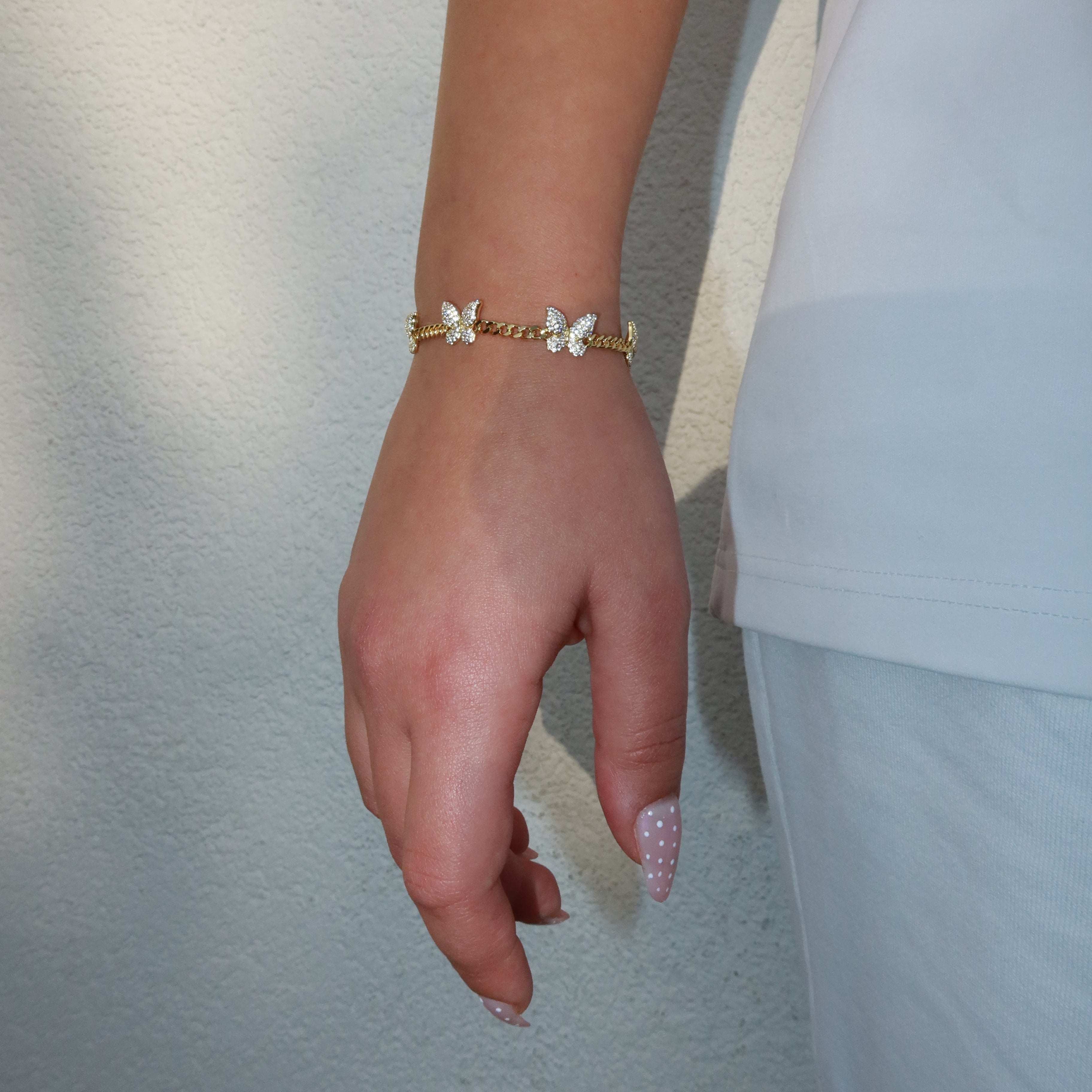 14K Gold Plated Iced Butterfly Bracelet