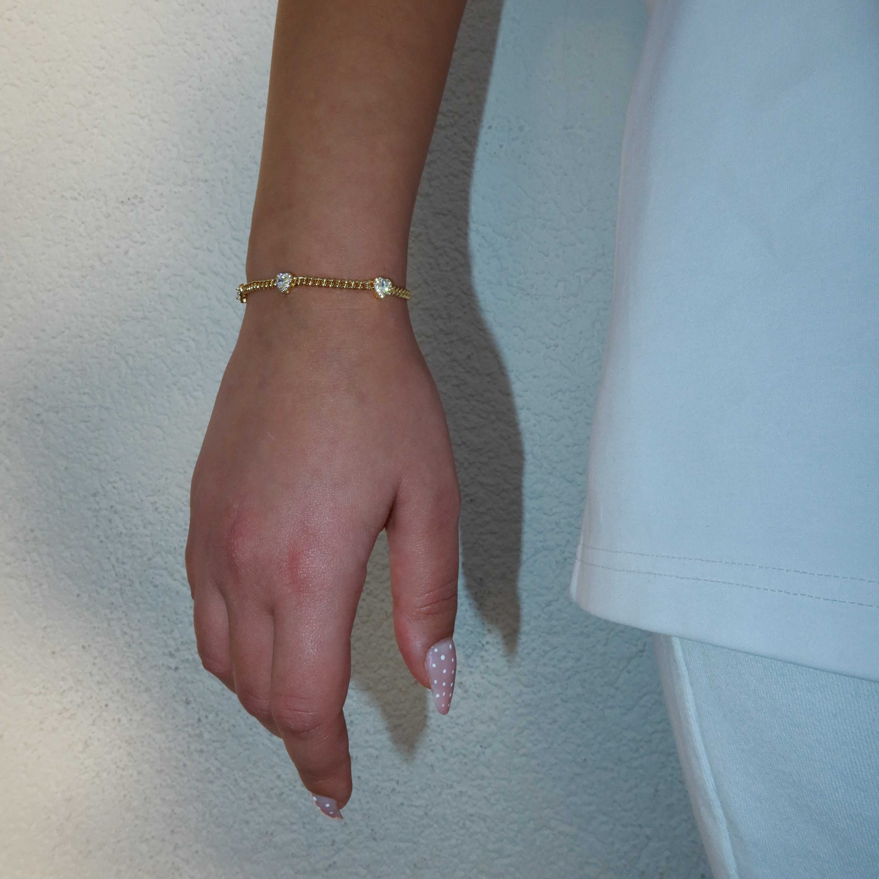 14K Gold Plated 6mm Iced Heart Cuban Bracelet