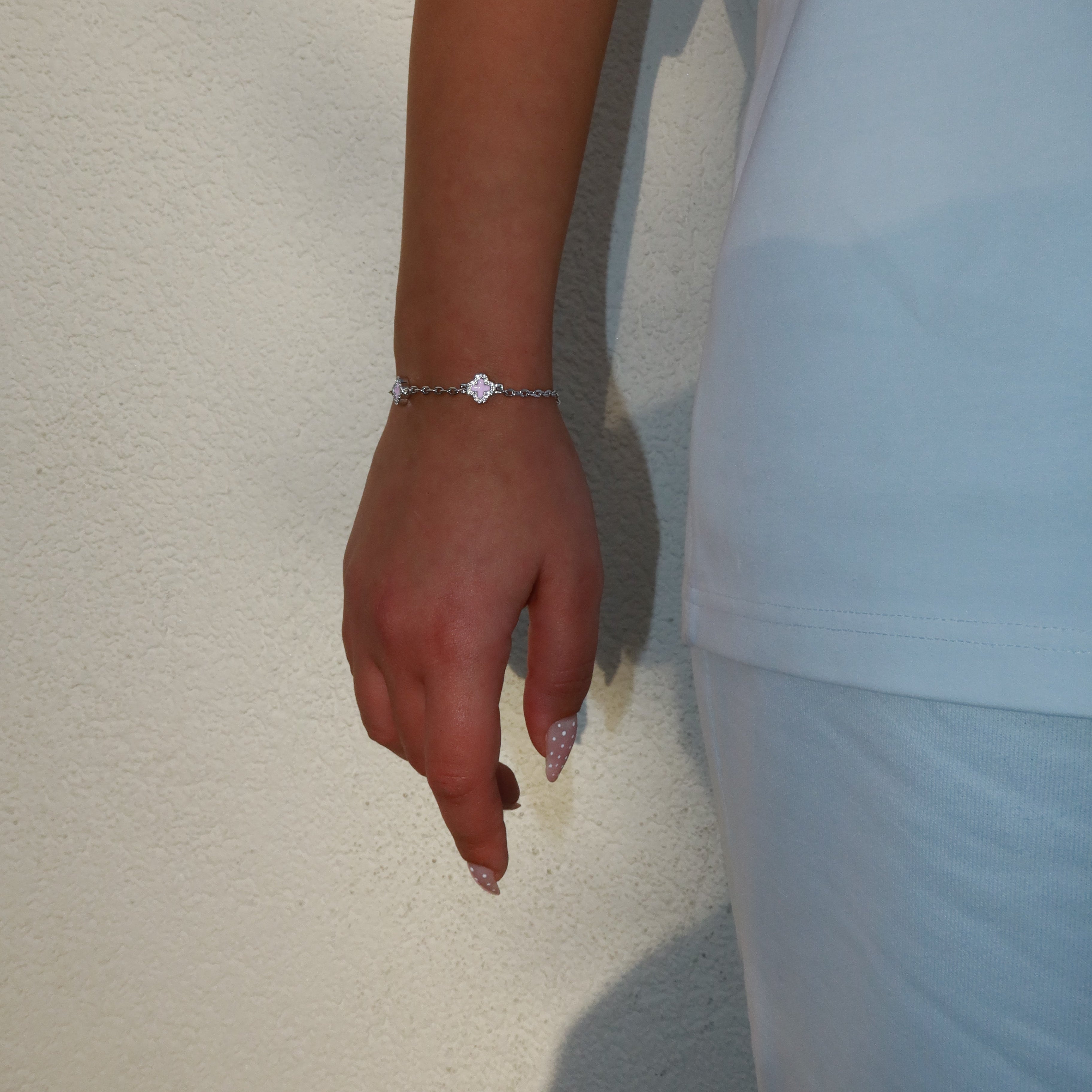 14K Gold Plated 6mm Pink Clover Motif Bracelet