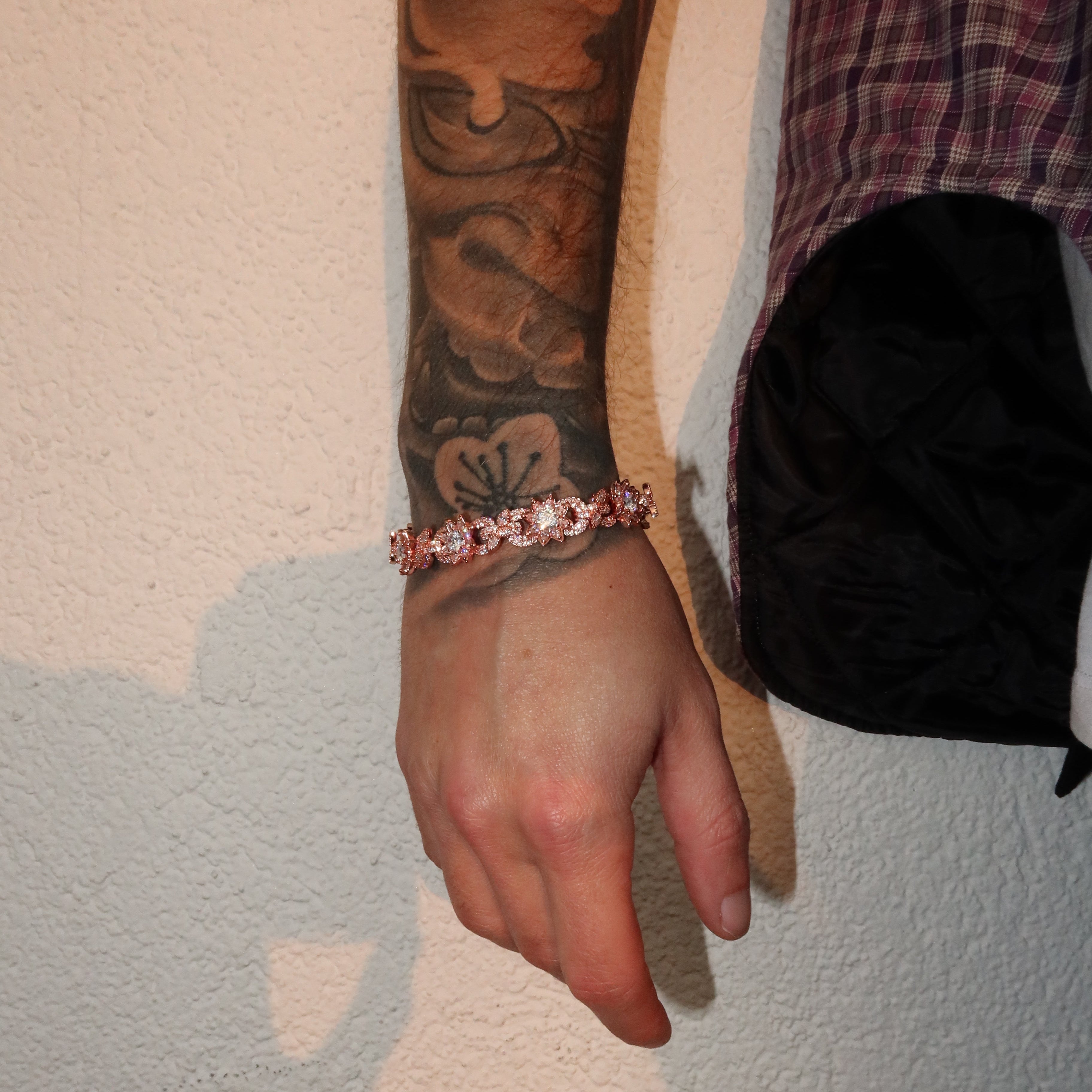 Rose Gold Plated Flower Iced Out Cuban Bracelet
