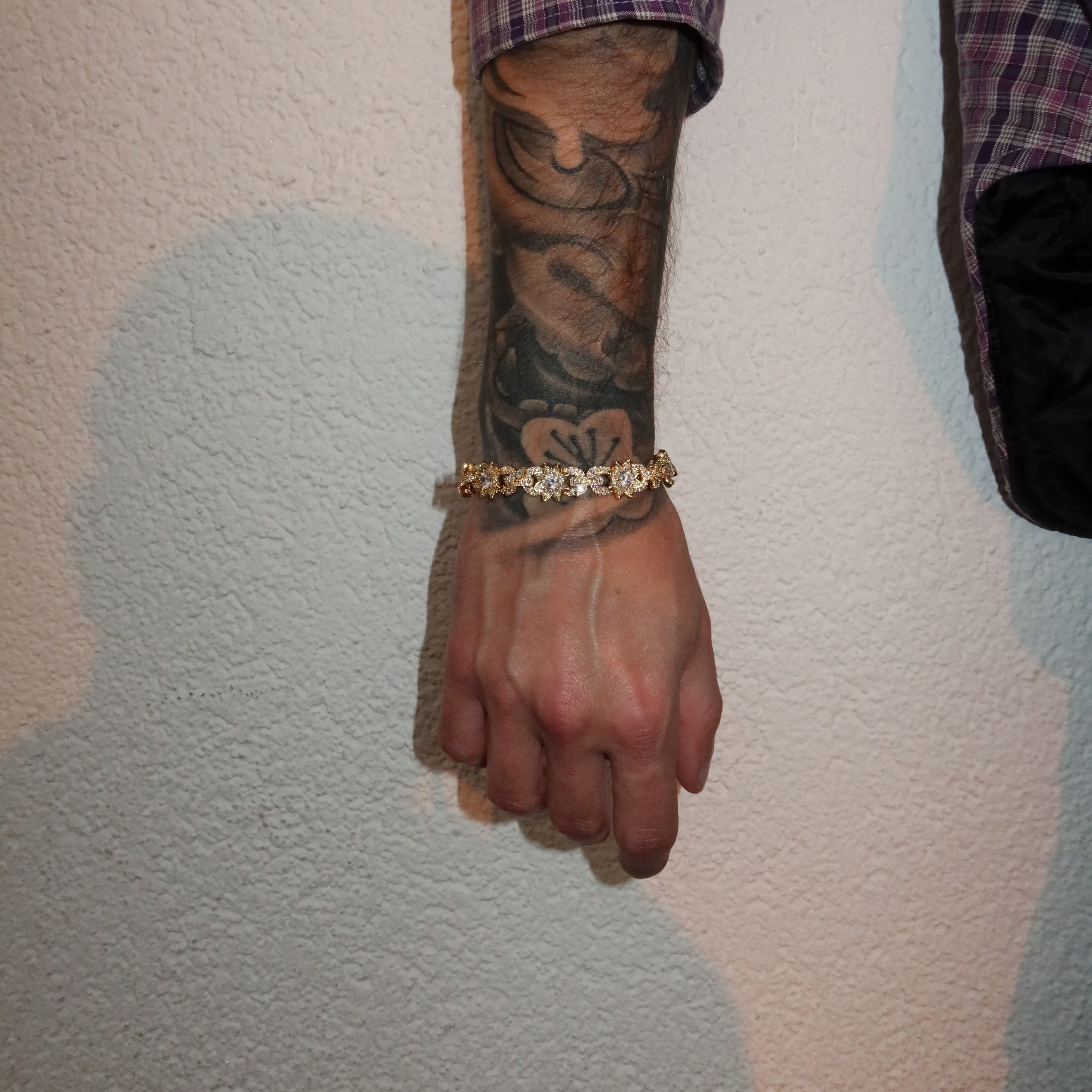 14K Gold Plated Flower Iced Out Cuban Bracelet