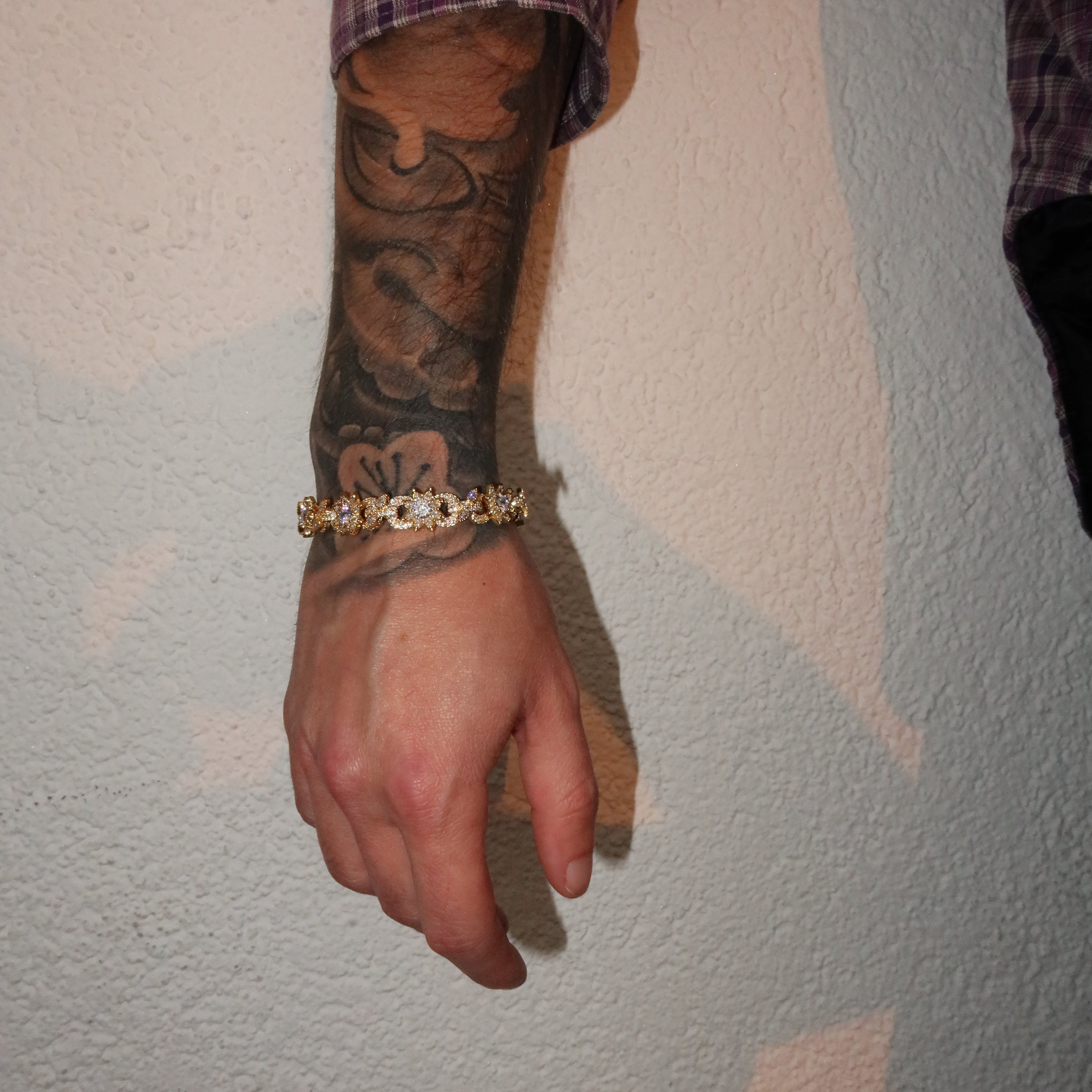 14K Gold Plated Flower Iced Out Cuban Bracelet