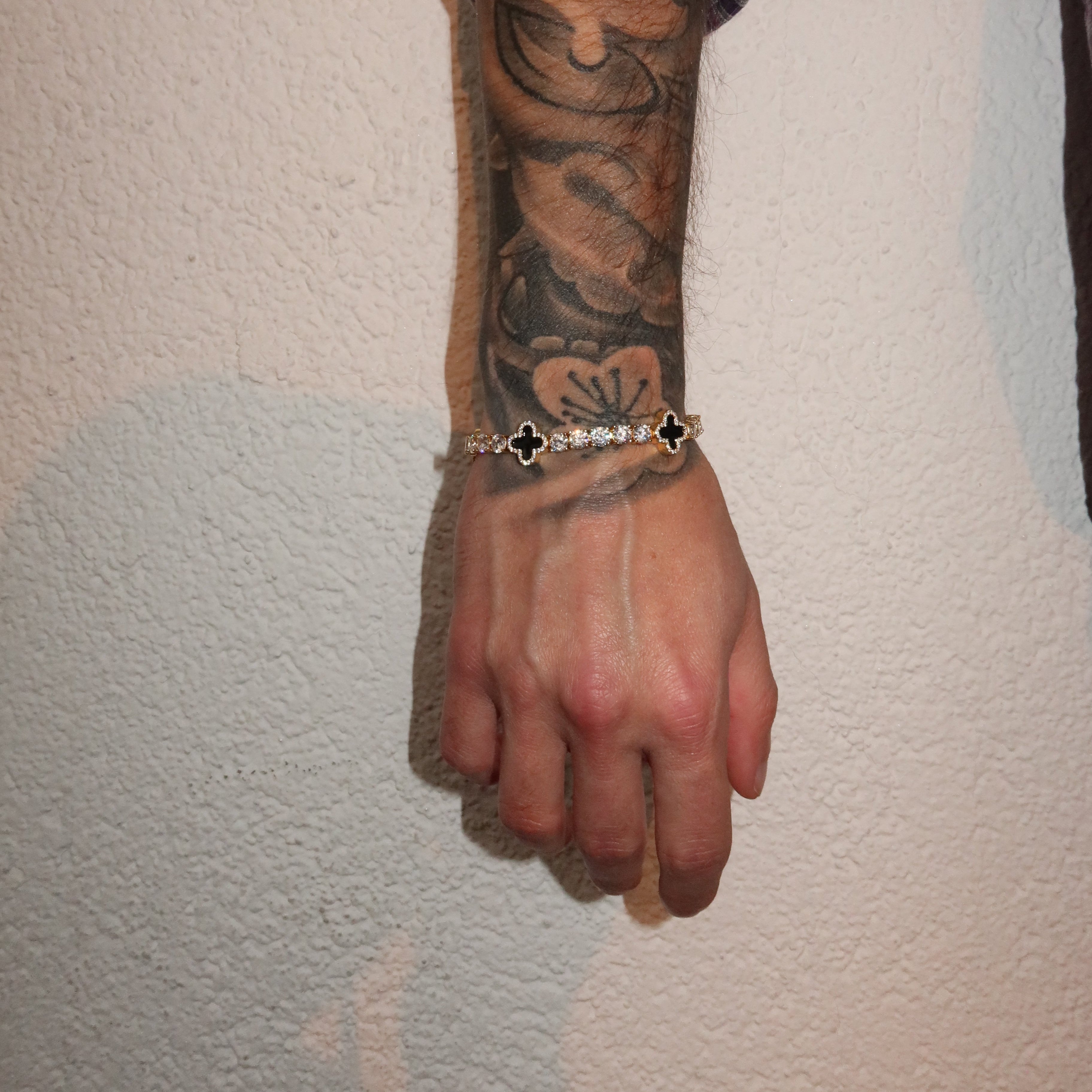 5mm Black Motif 14K Gold Plated Tennis Bracelet