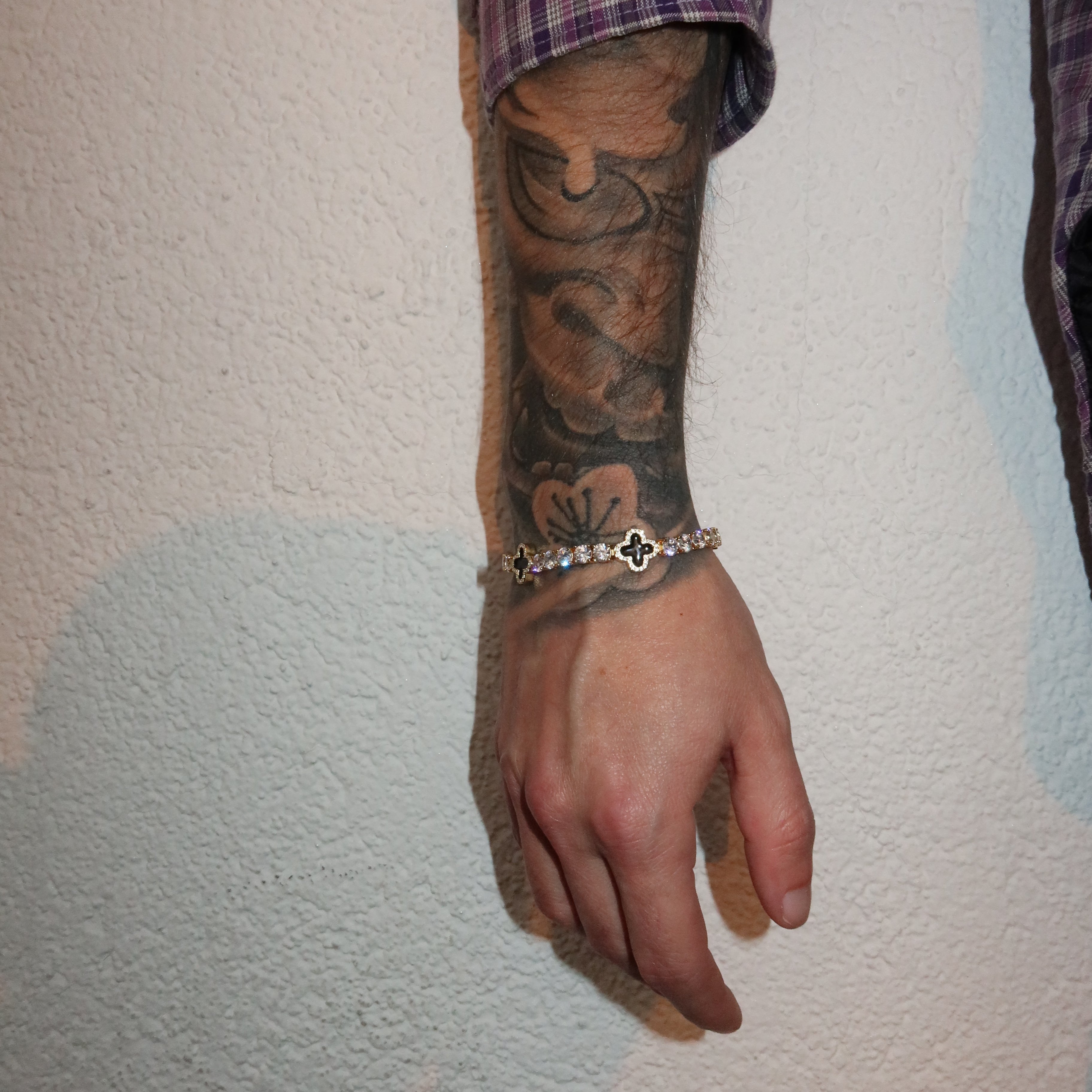 5mm Black Motif 14K Gold Plated Tennis Bracelet