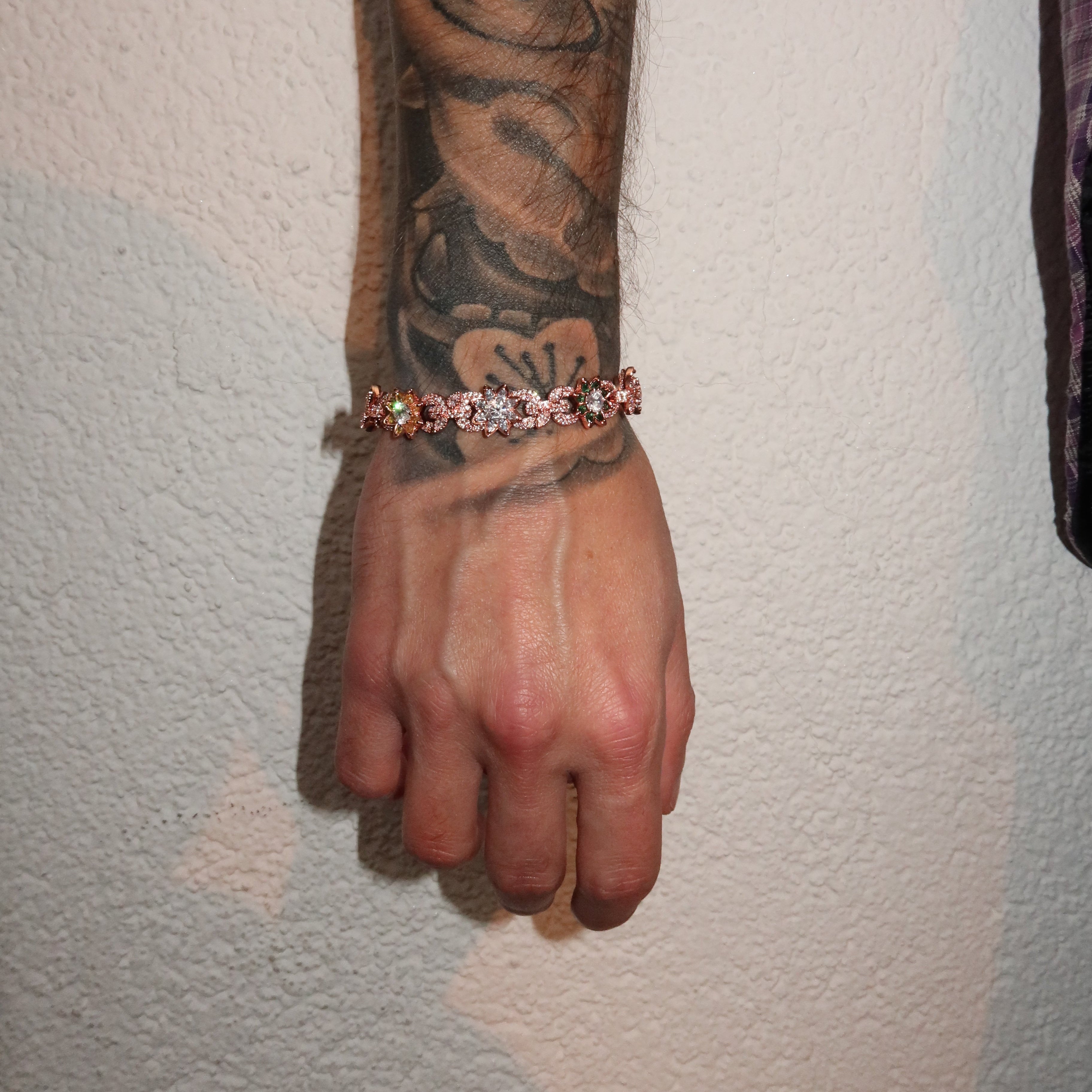 Rose  Gold Plated Colorful Flower Iced Out Cuban Bracelet