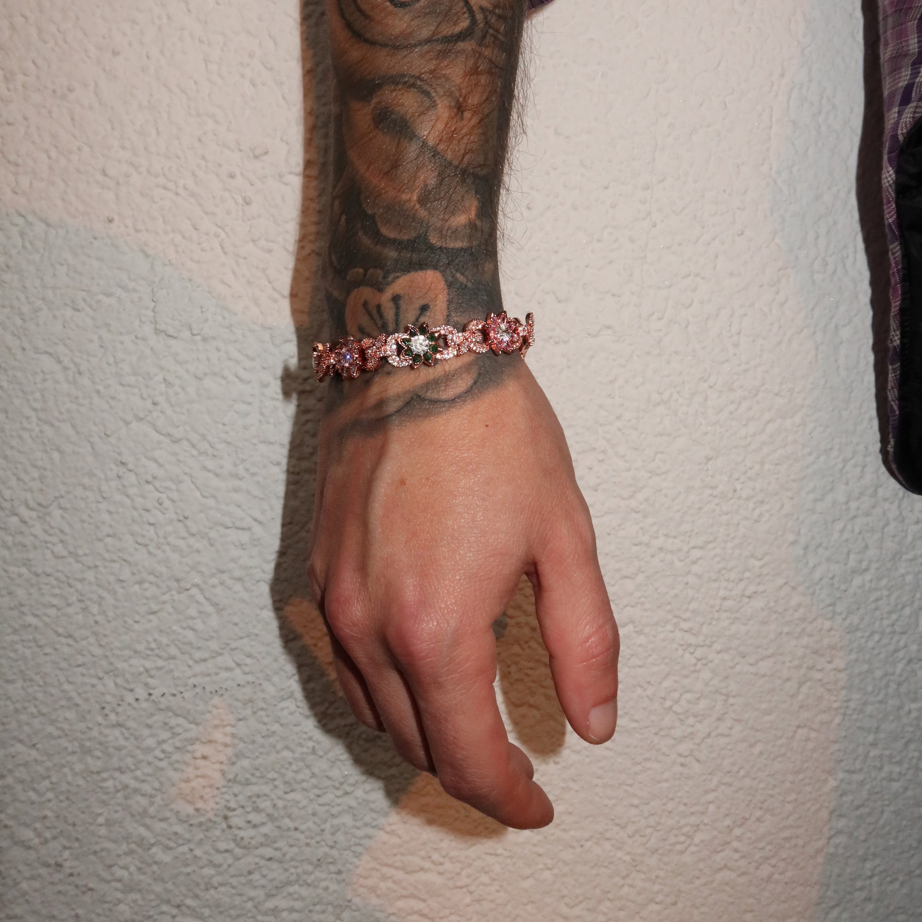 Rose  Gold Plated Colorful Flower Iced Out Cuban Bracelet