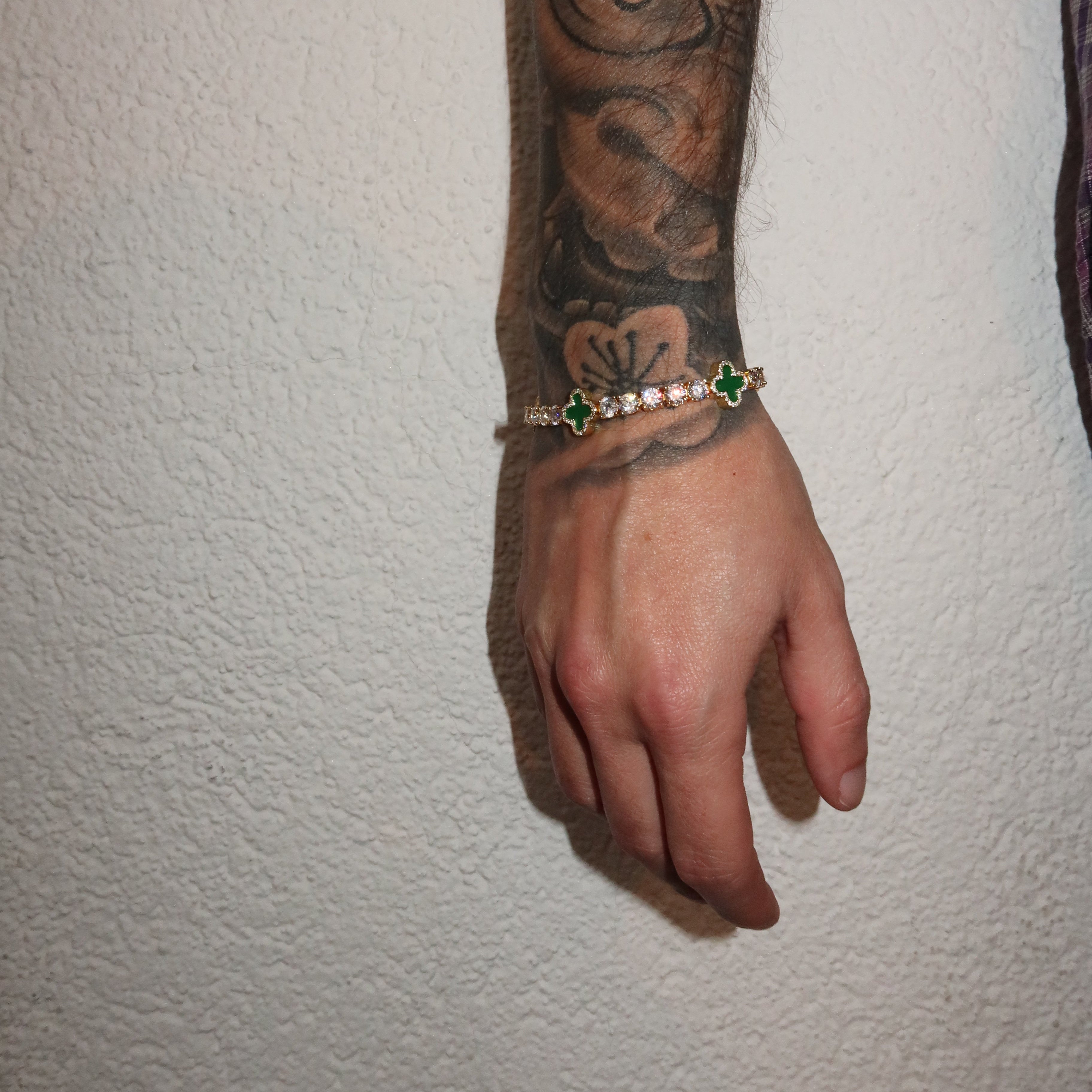 5mm Green Motif 14K Gold Plated Tennis Bracelet