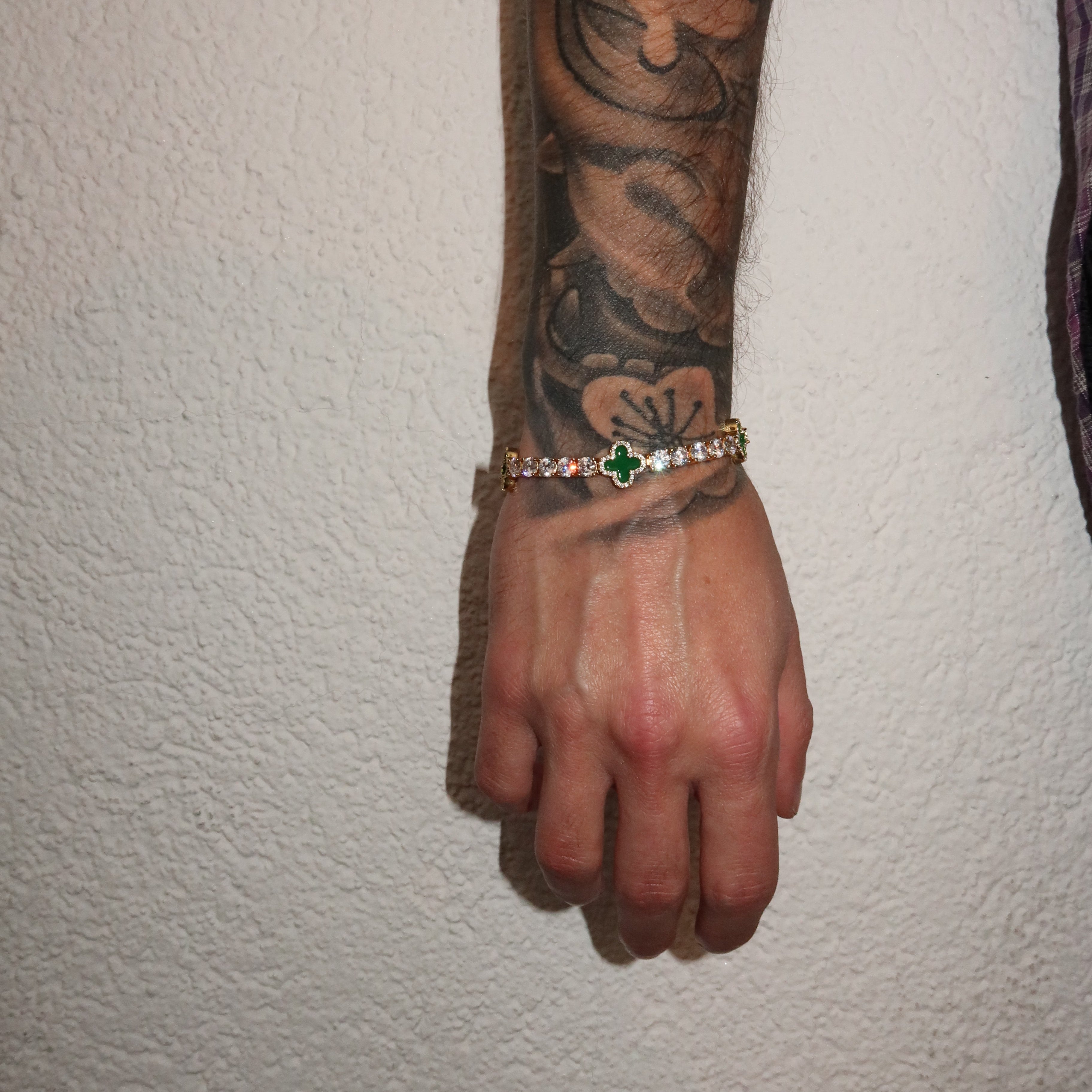 5mm Green Motif 14K Gold Plated Tennis Bracelet