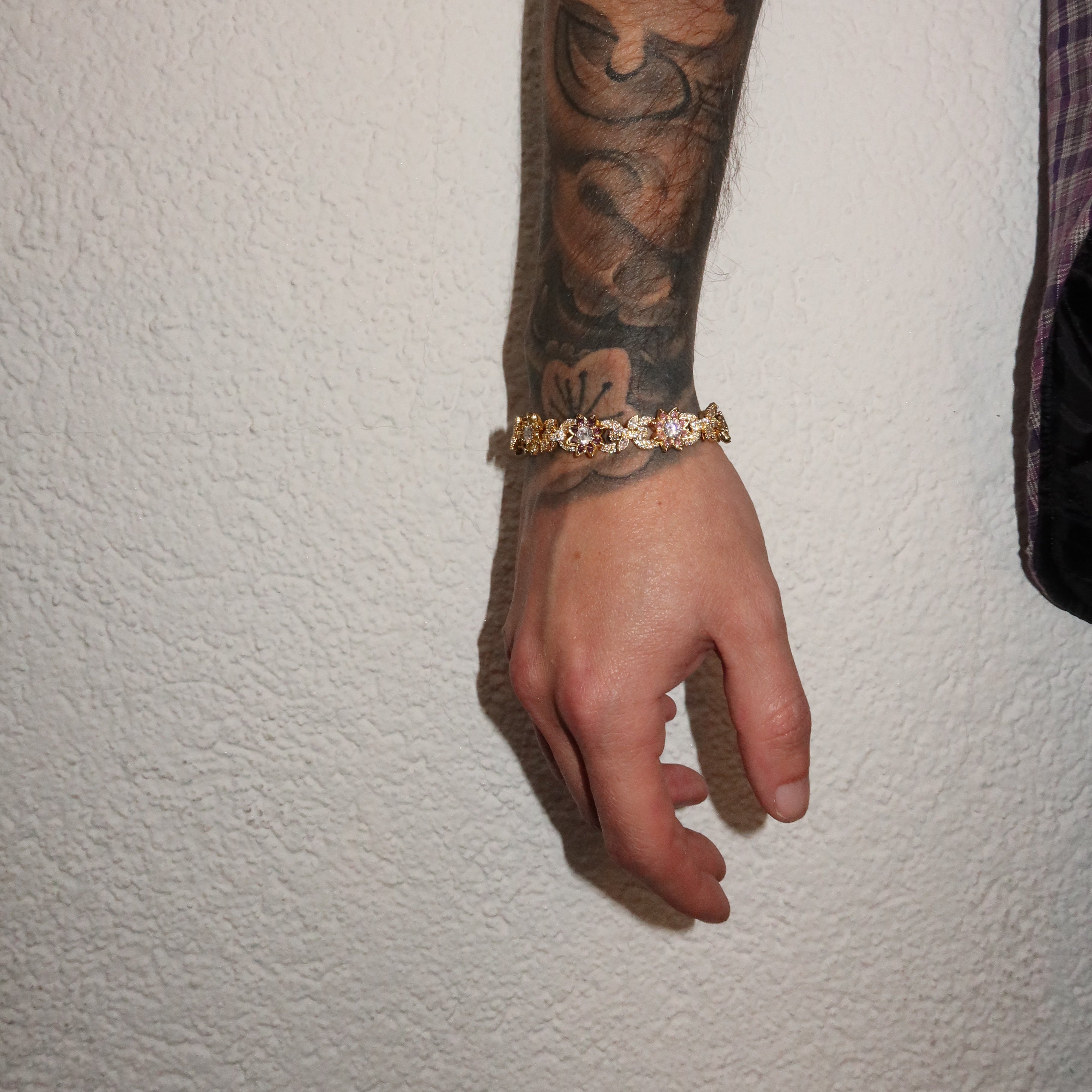 14K Gold Plated Colorful Flower Iced Out Cuban Bracelet