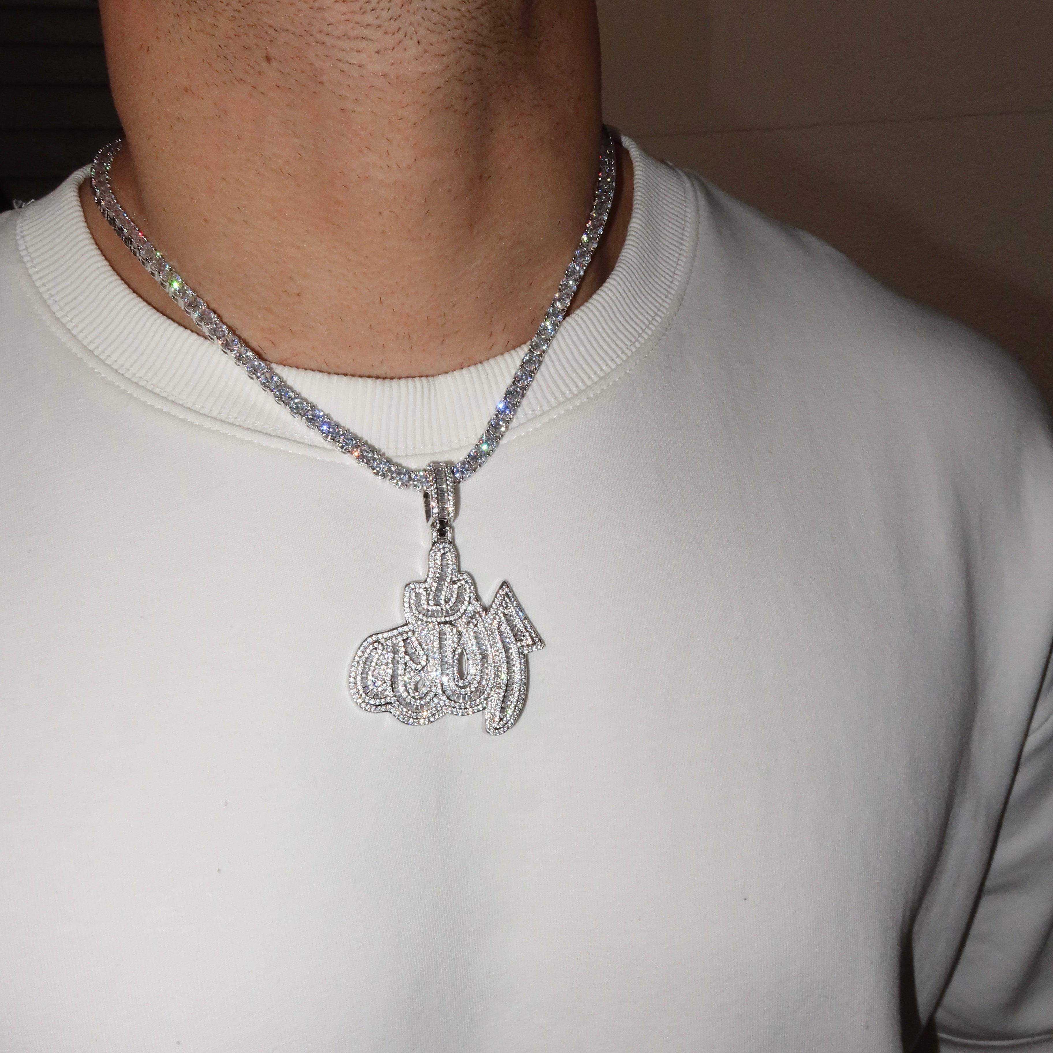 White Gold Plated Baguette ''Allah'' Pendant