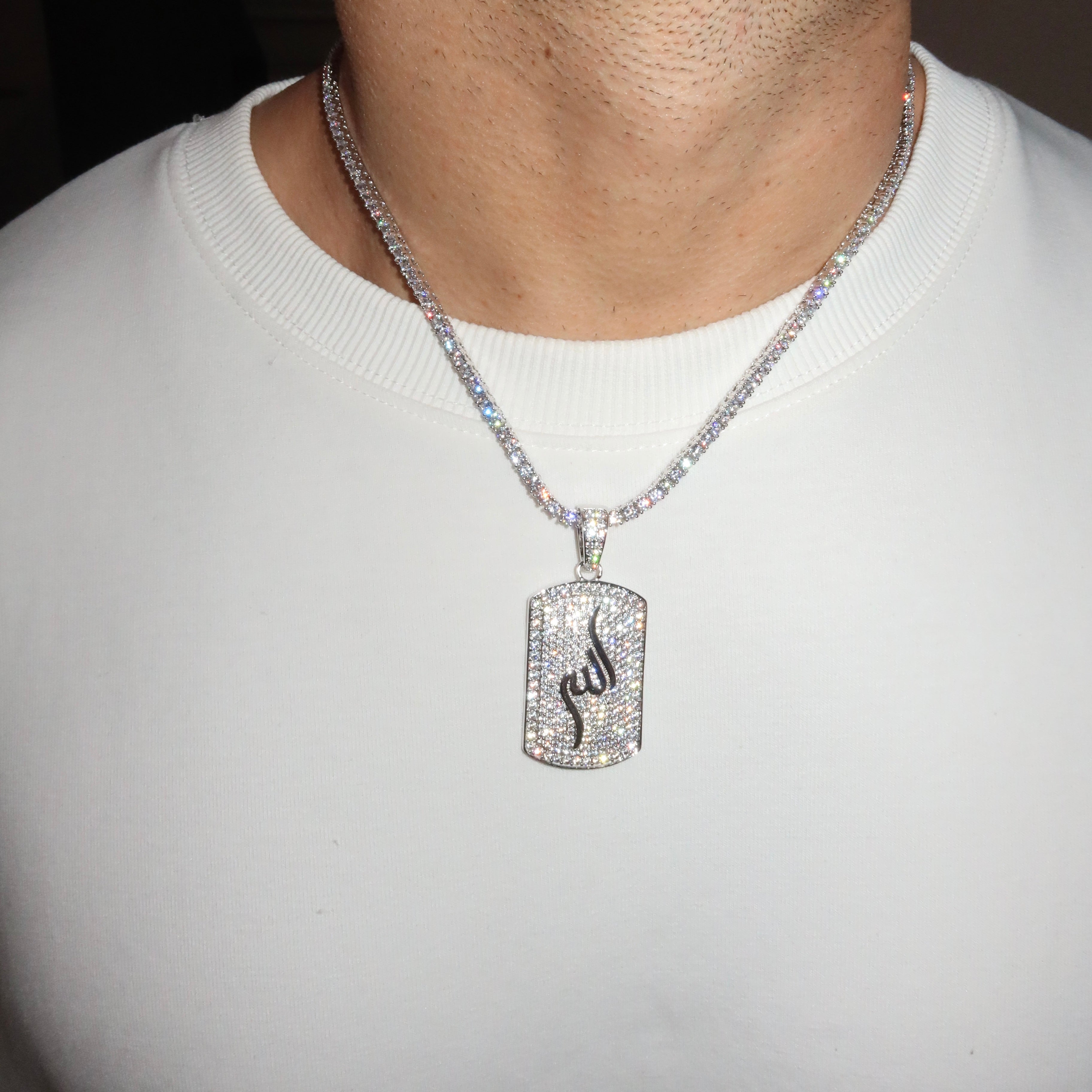 White Gold Plated Calligraphy ''Allah'' Pendant