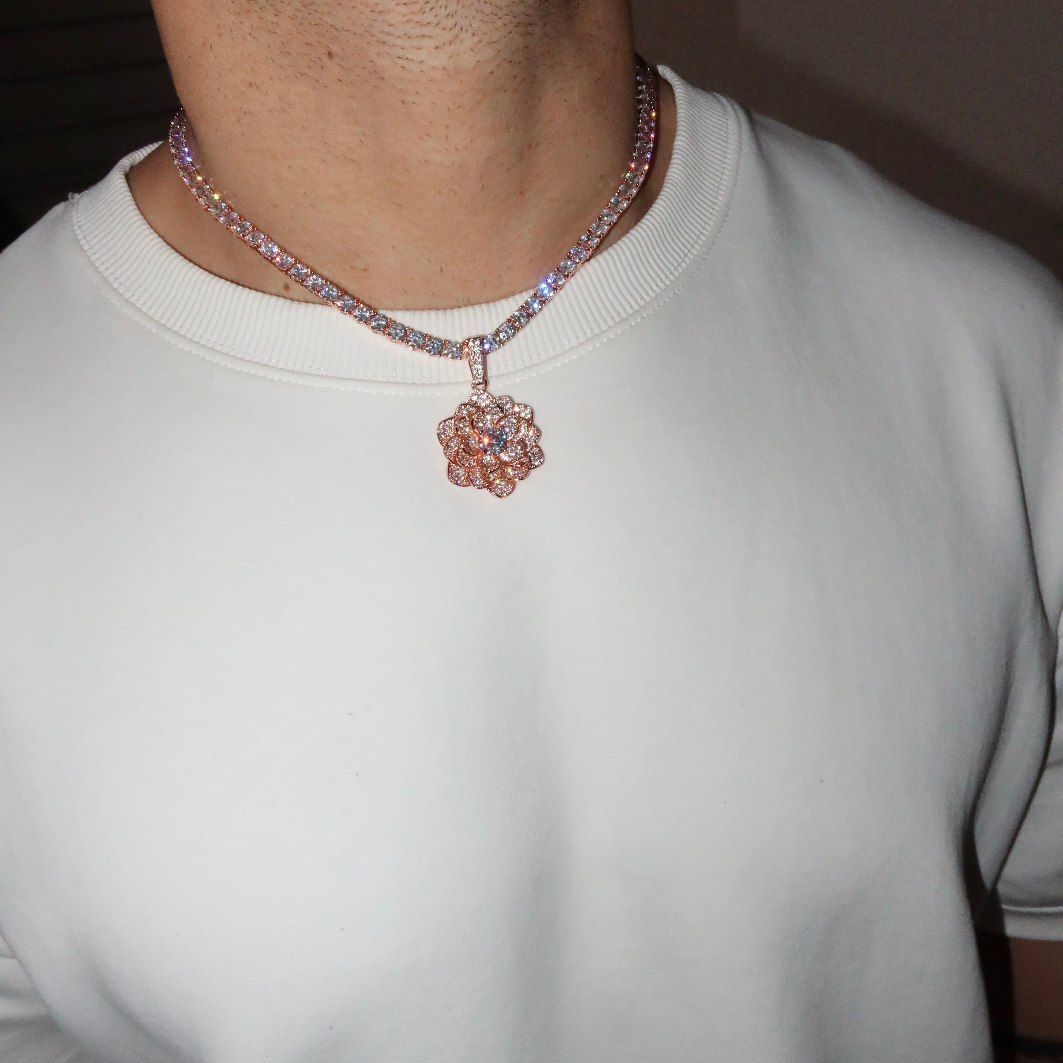 Rose Gold Plated Flower Centre Stone Pendant