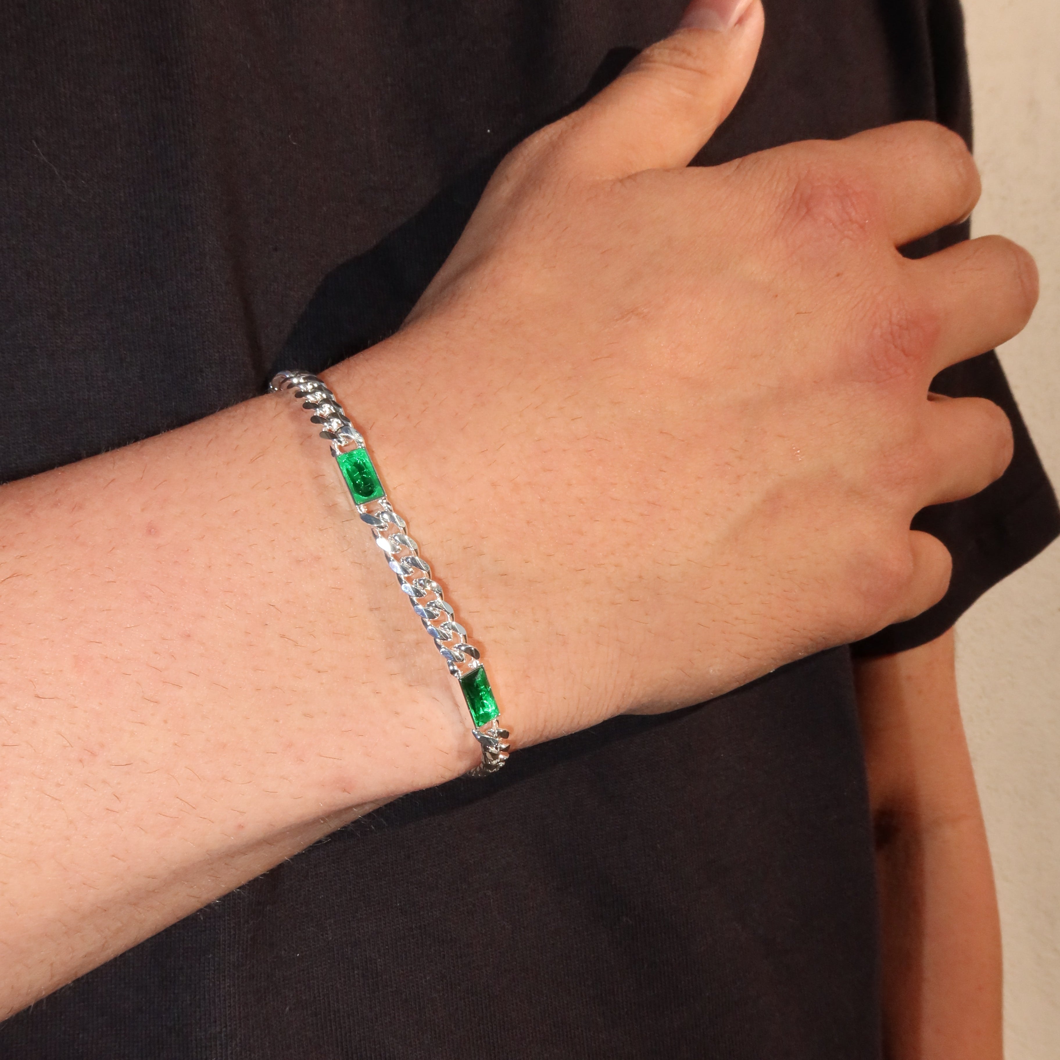 5.5mm Stainless Steel Emerald Cuban Bracelet