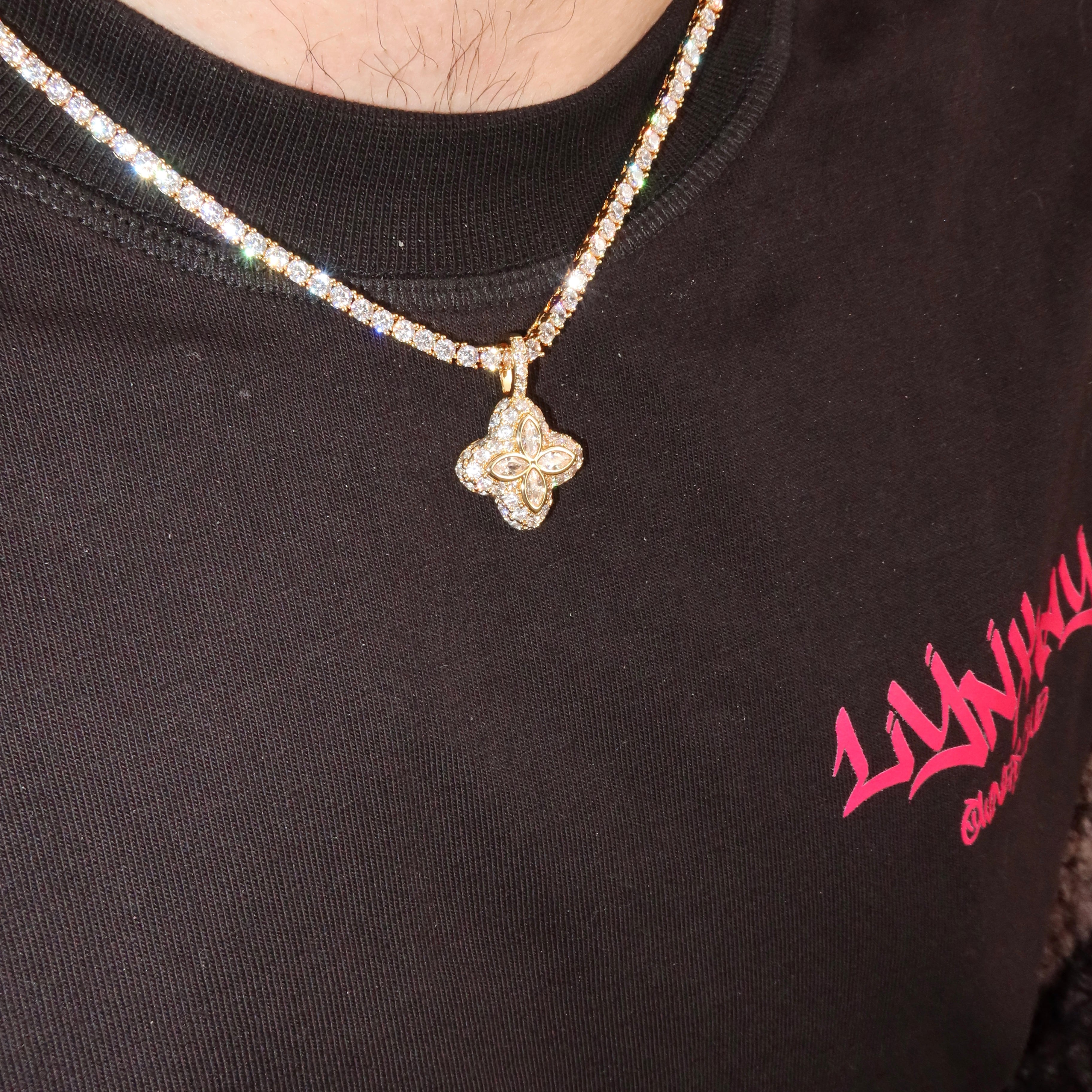 14K Gold Plated White Clover Motif Pendant