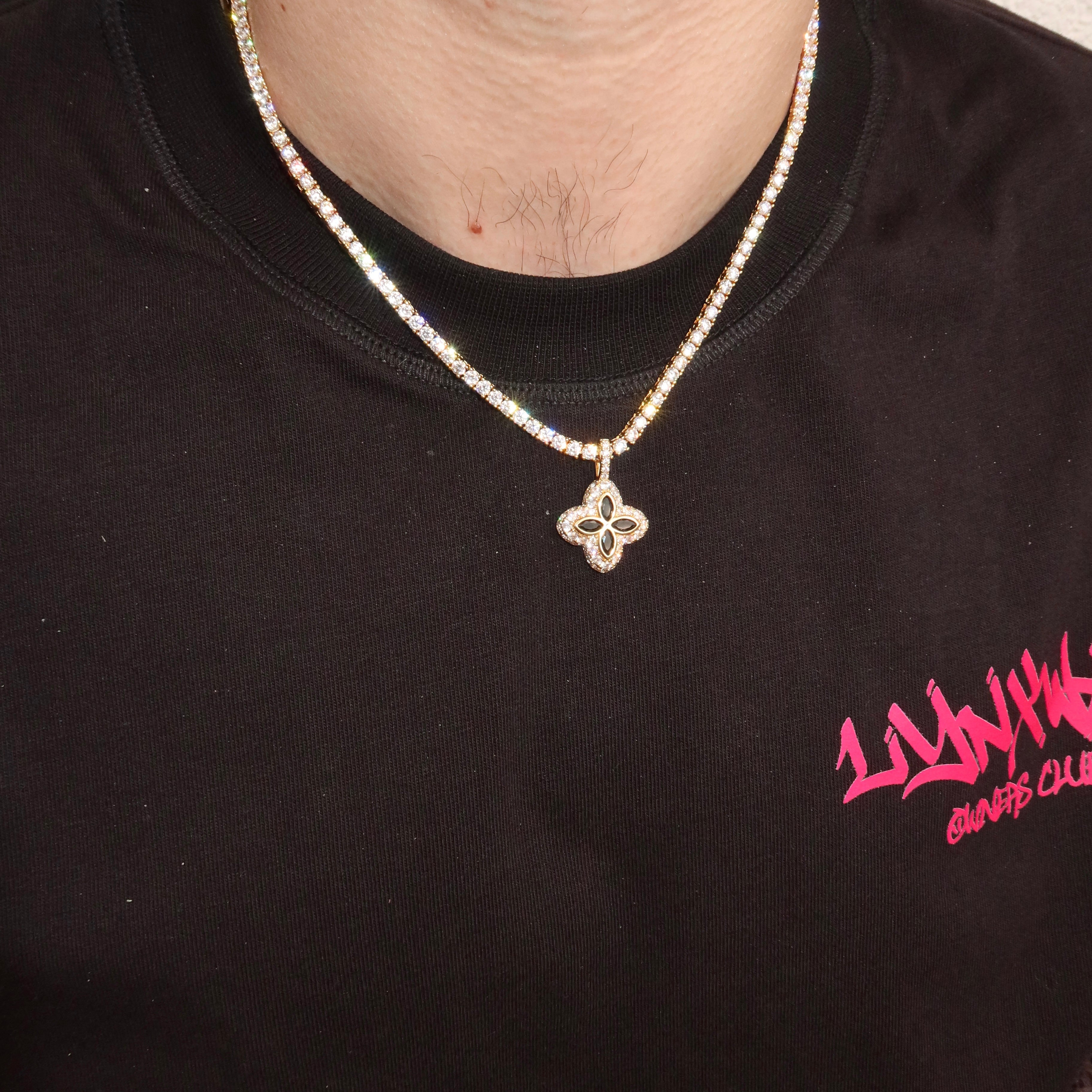 14K Gold Plated Black Clover Motif Pendant