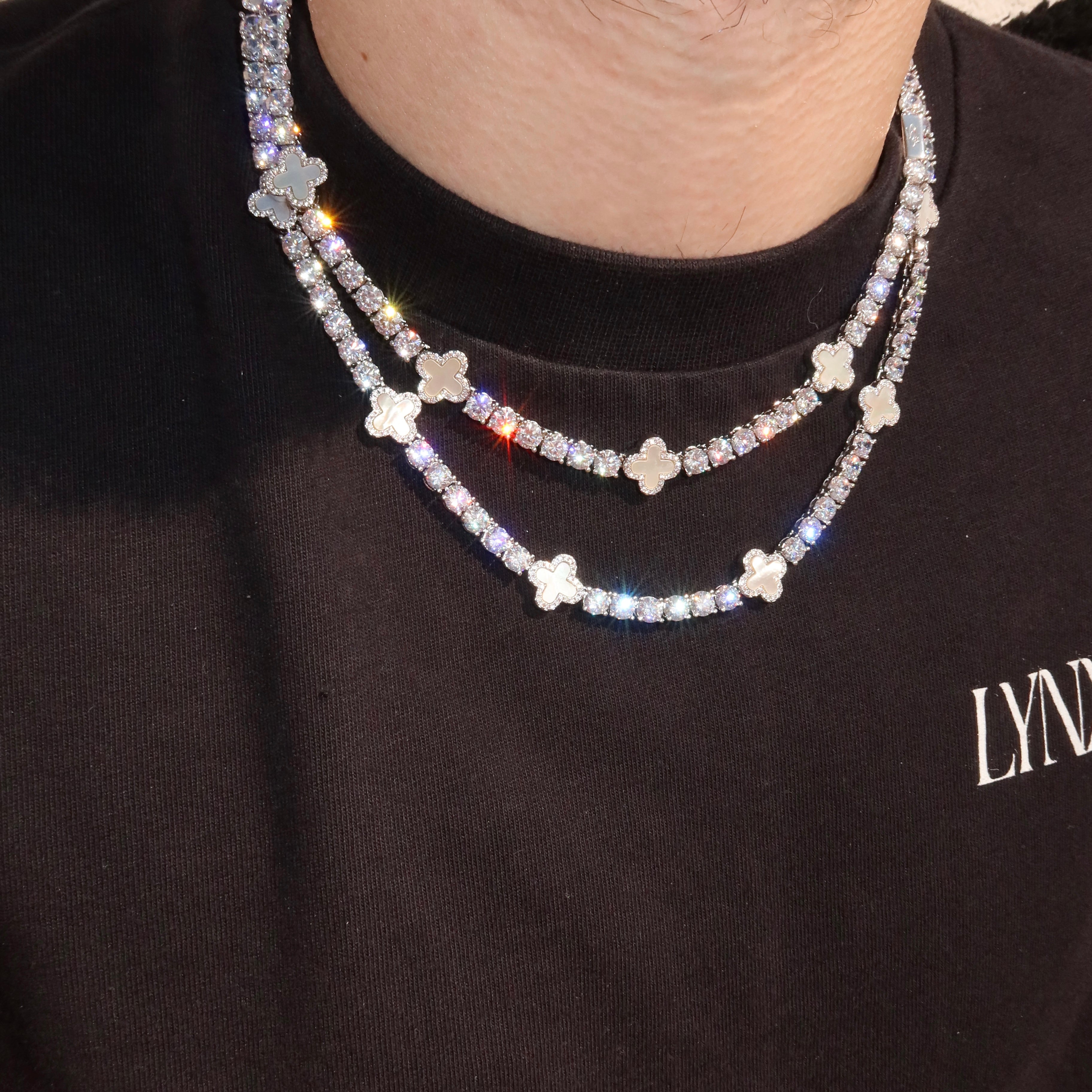 5mm White Motif White Gold Plated Tennis Chain