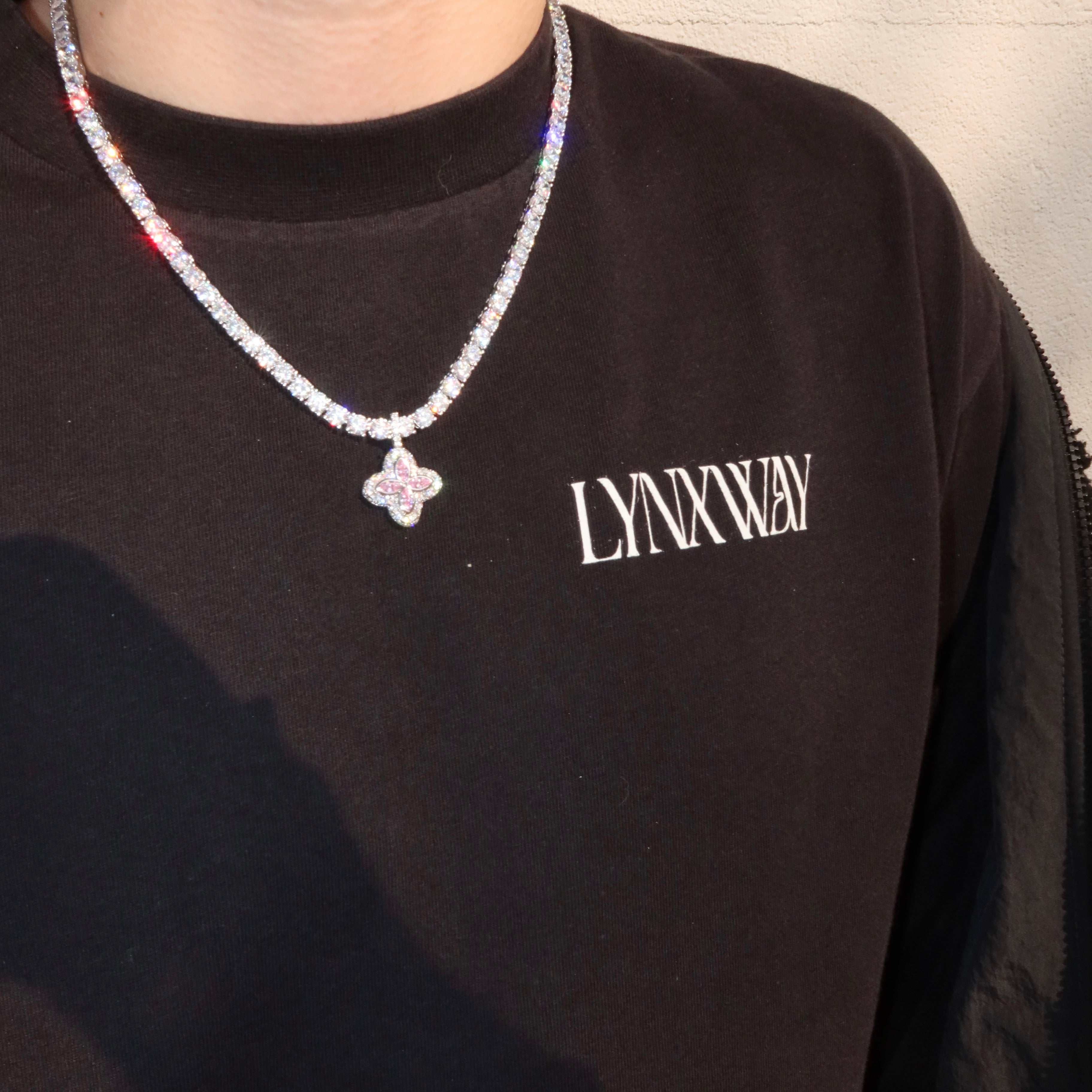 White Gold Plated Pink Clover Motif Pendant