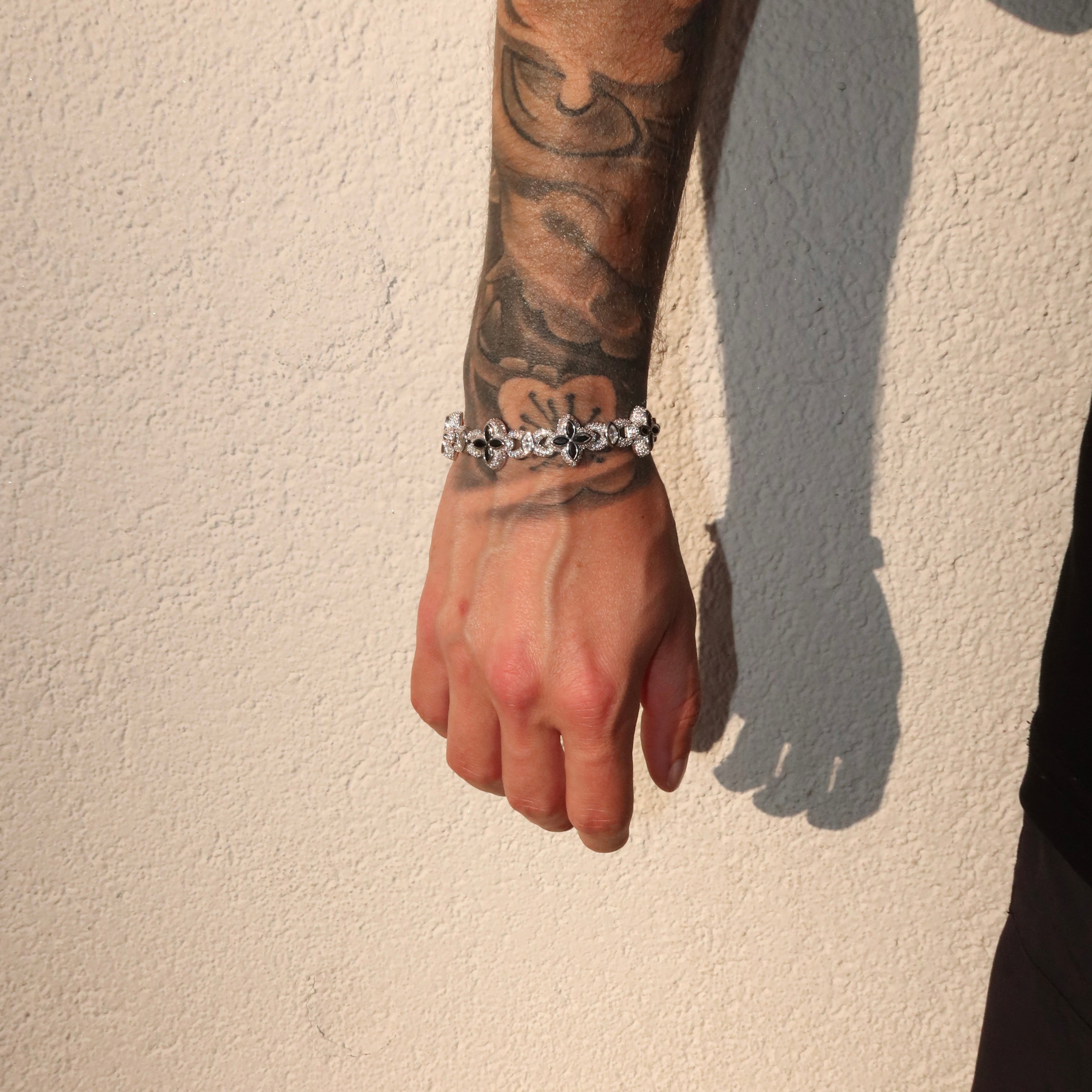 White Gold Plated Iced Marquise Black Clover Cuban Bracelet