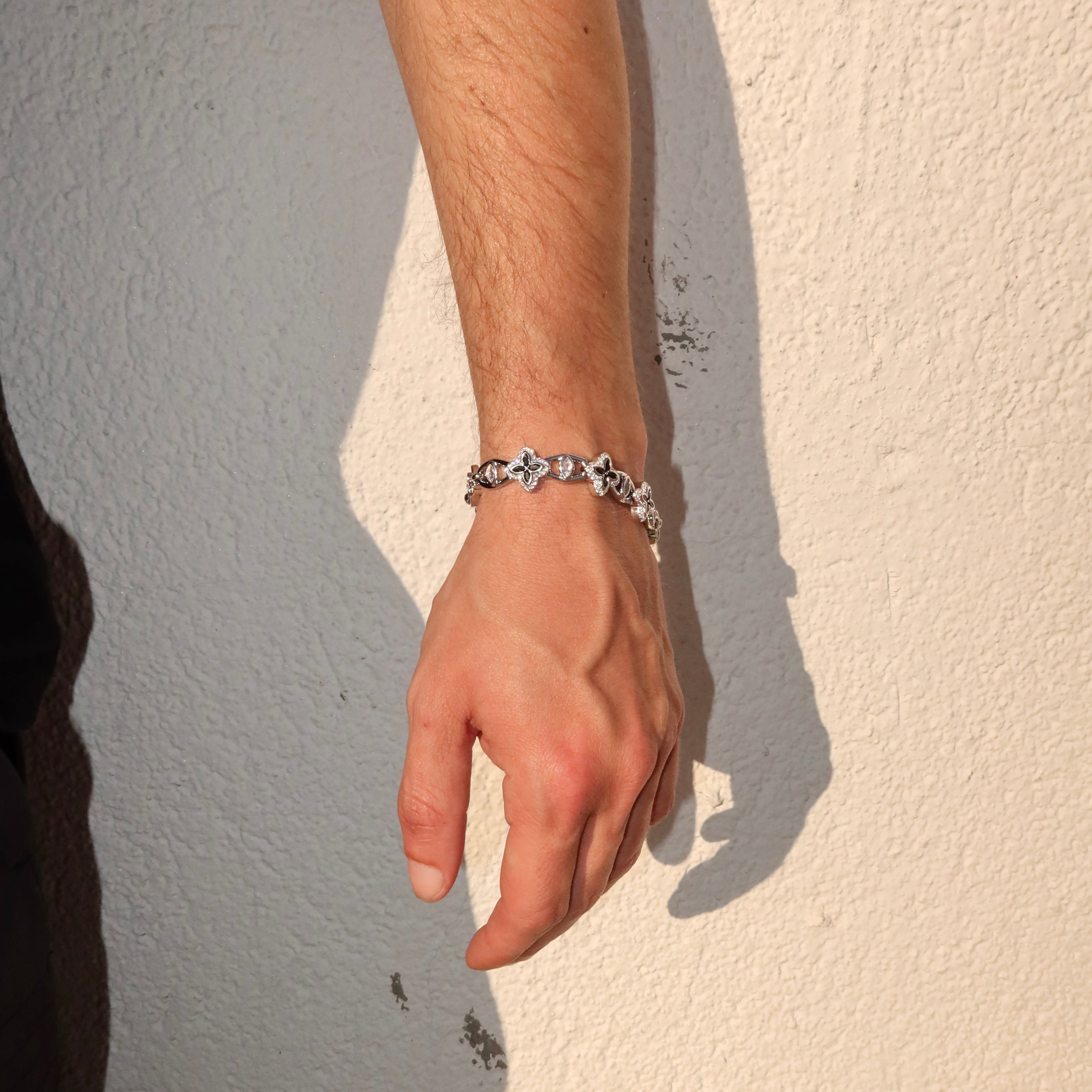 White Gold Plated 10mm Iced Black Clover Eyes Bracelet