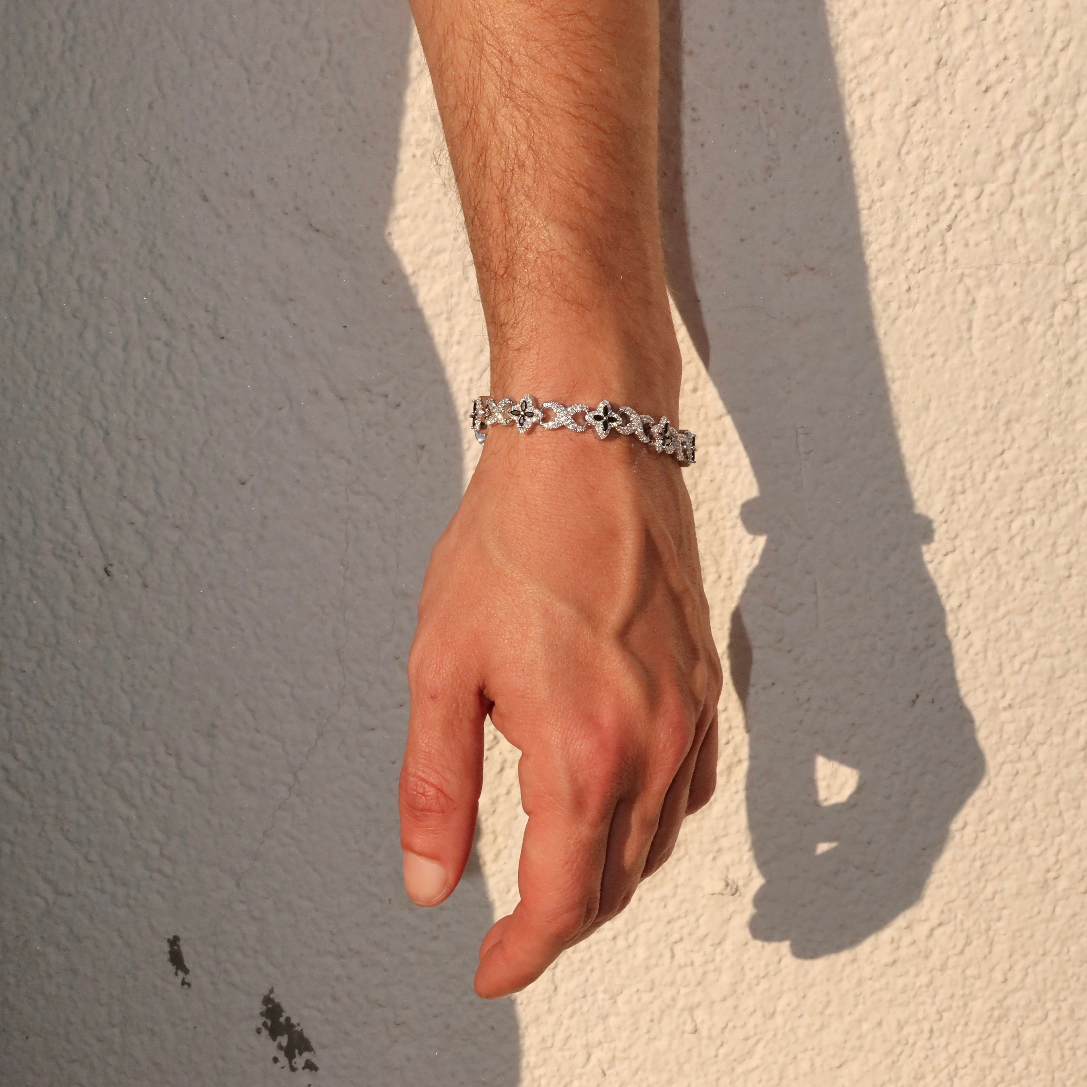 White Gold Plated 10mm Iced Infinity Black Clover Bracelet