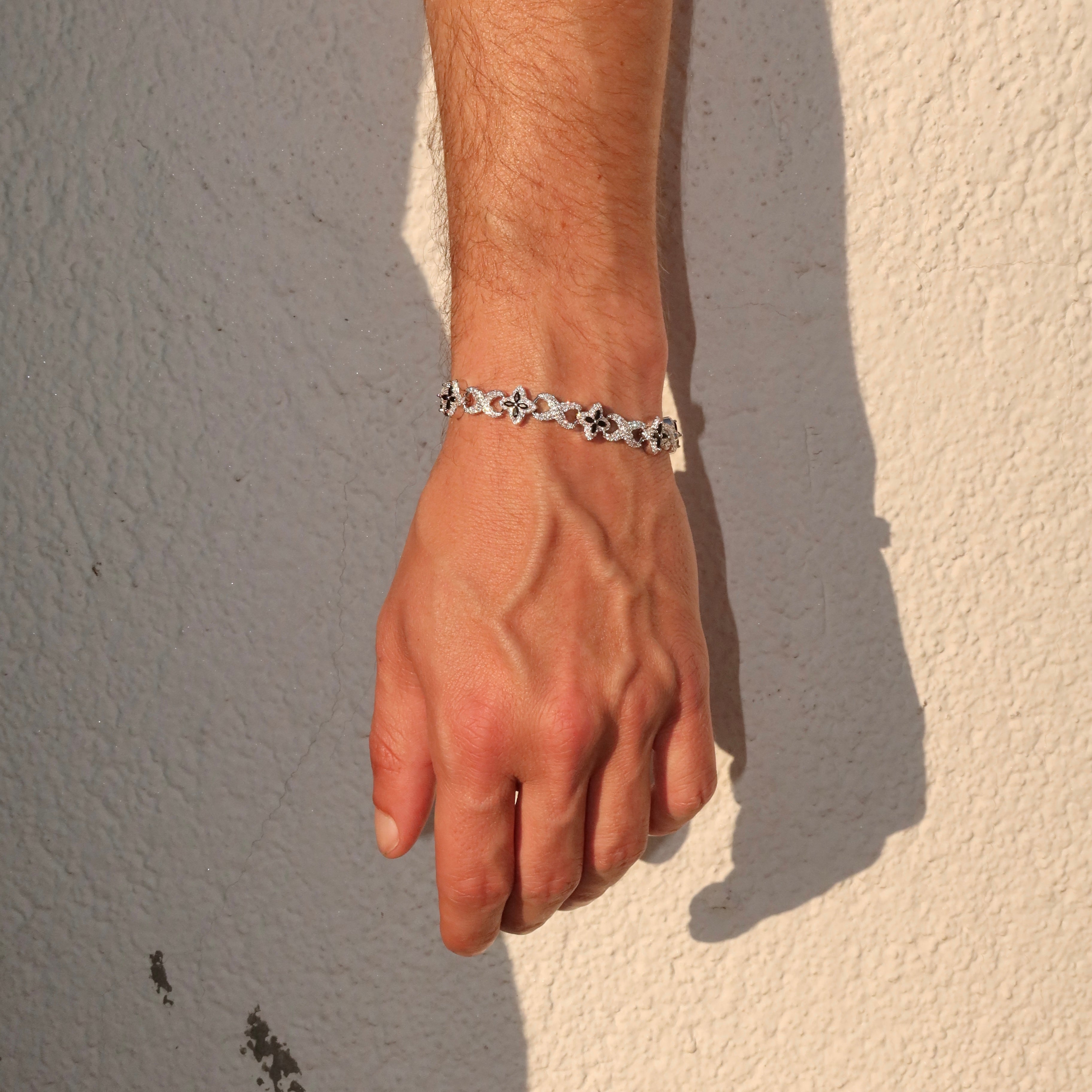 White Gold Plated 10mm Iced Infinity Black Clover Bracelet