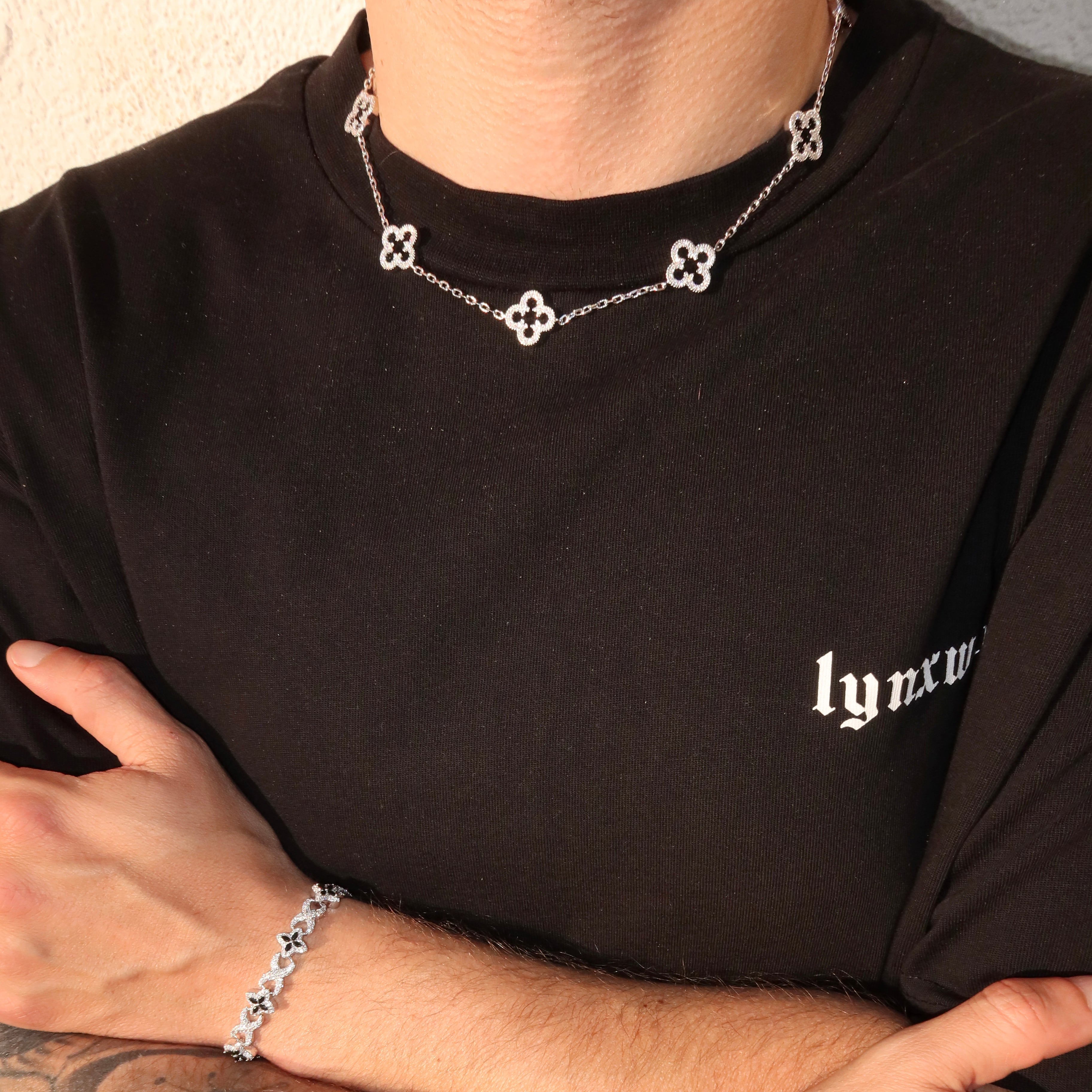 White Gold Plated Iced Motif Necklace