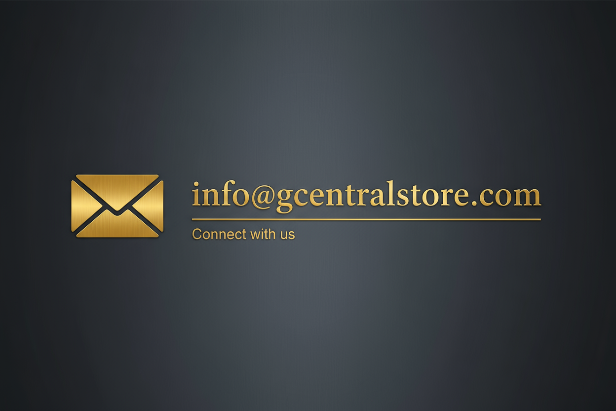 gold renk yazı ile info@gcentralstore.com yazar mısın banner olsun iletişim için mail işareti ile birlikte