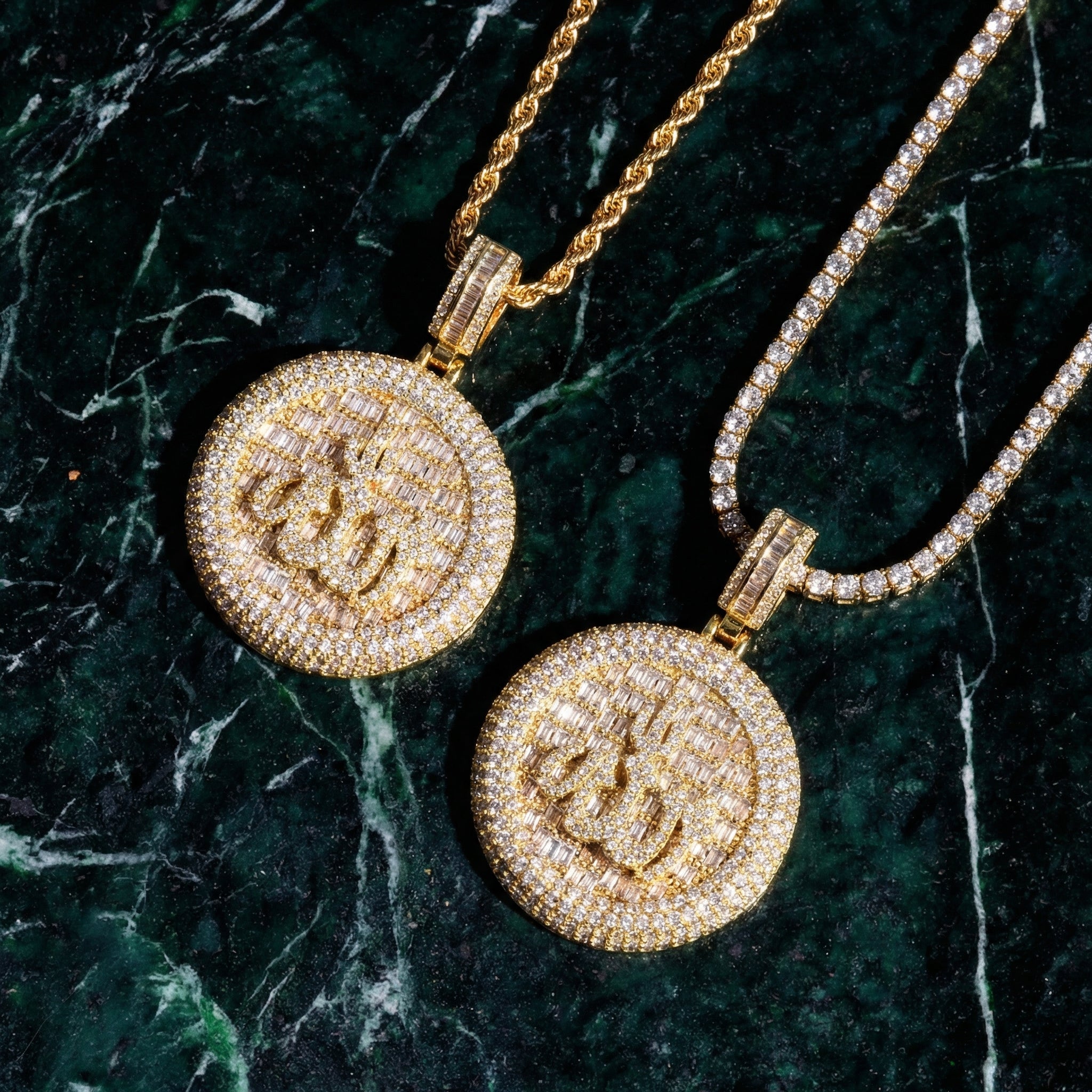 14K Gold Plated Circle Baguette Pendant w ''Allah''