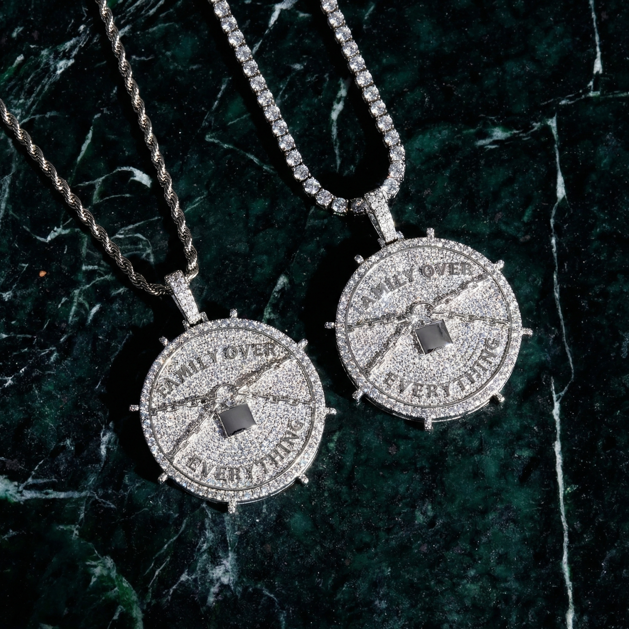 White Gold Plated ''Family Over Everything'' Pendant