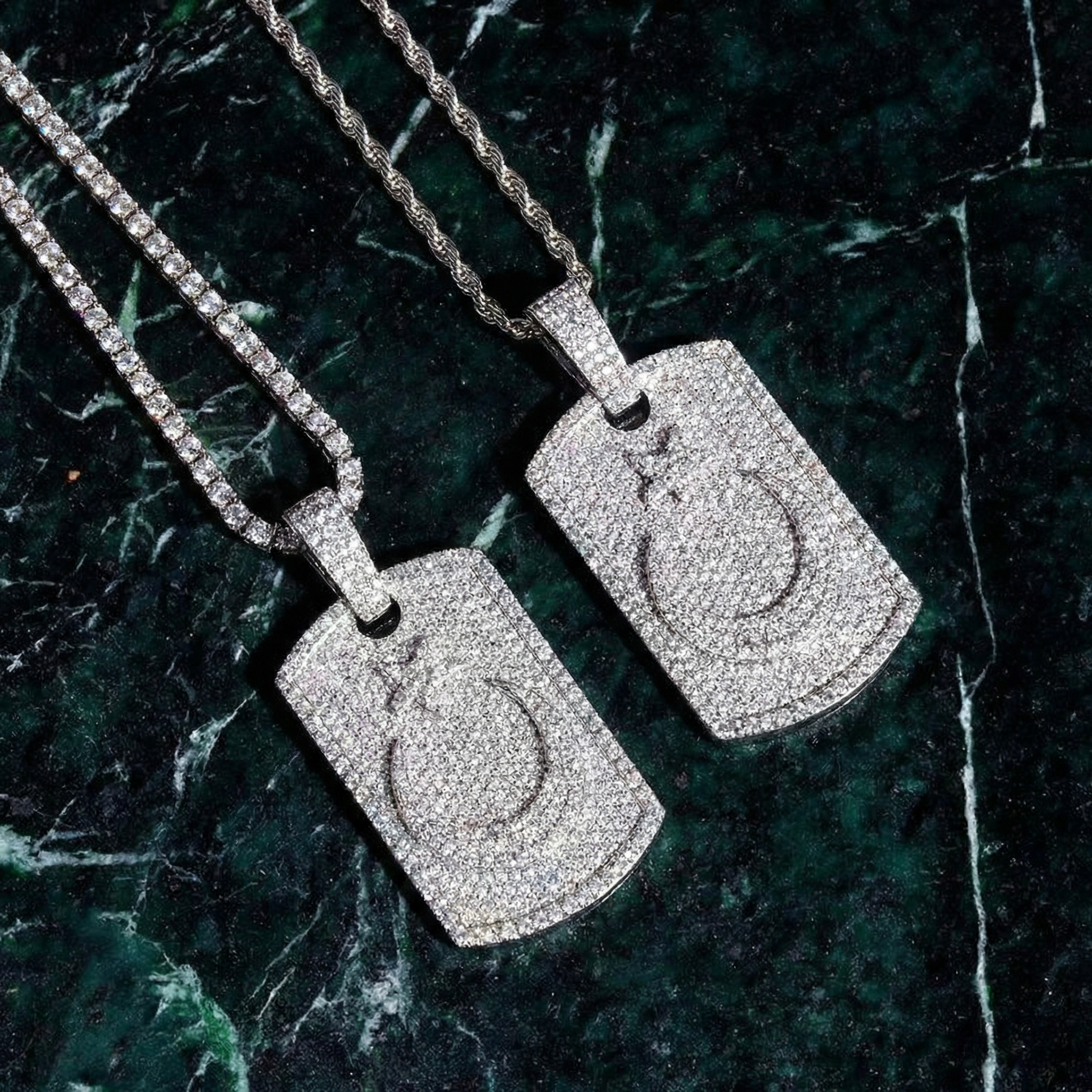 White Gold Plated Iced Turkish Flag Tag