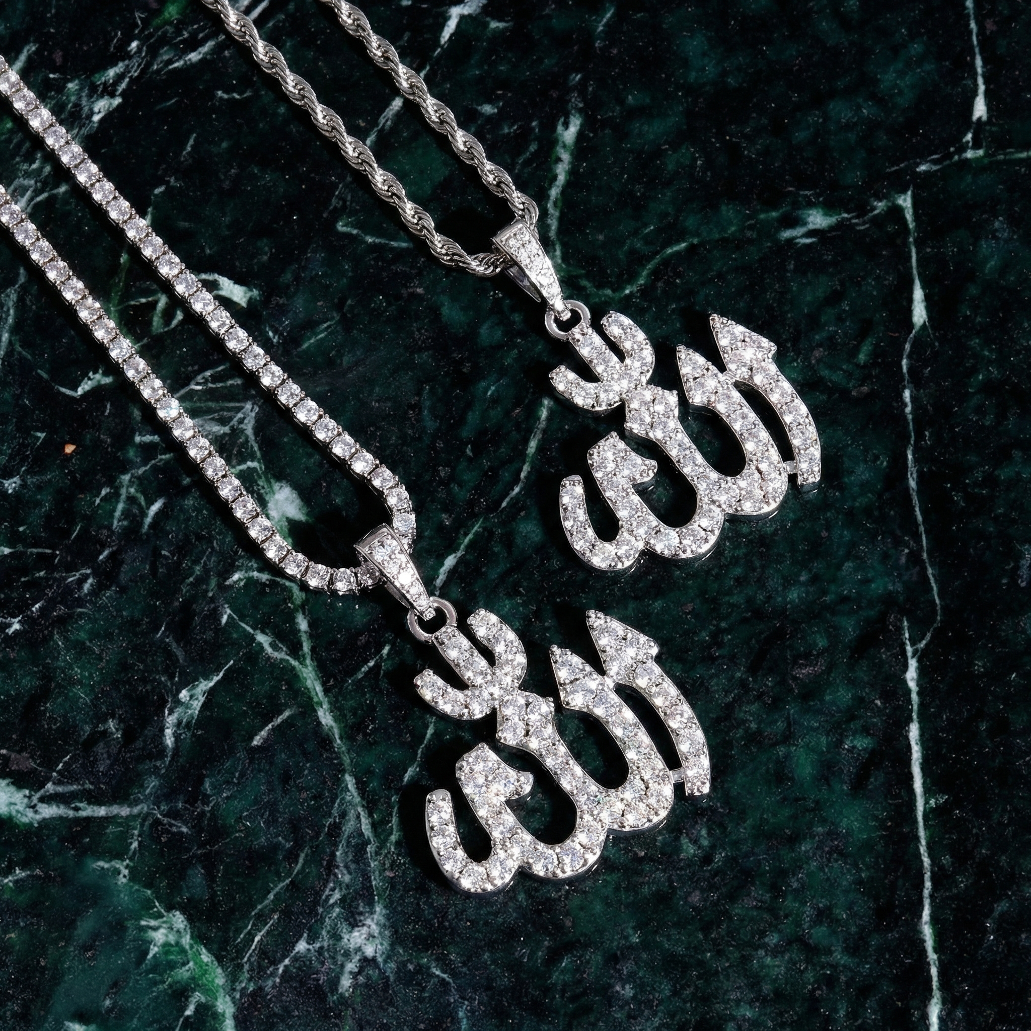 White Gold Plated Mini Pendant w ''Allah''