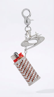 Iced Out Baguette Lighter Case White - Red + Iced Out Clasps + Iced GC Logo Pendant