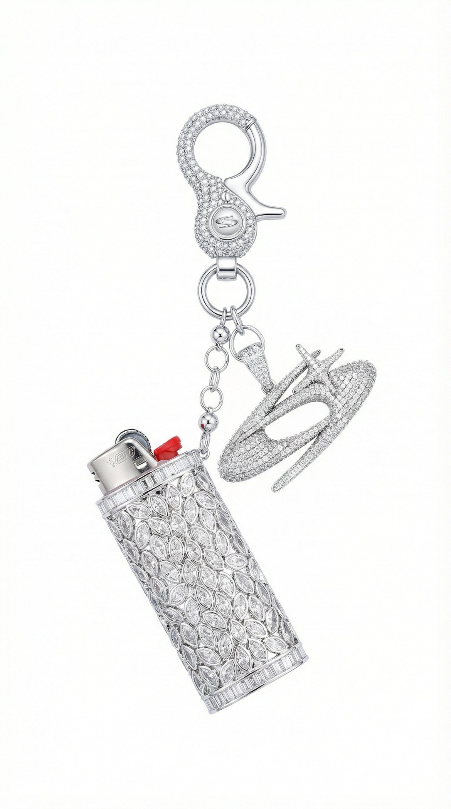 Iced Out Marquise Baguette Lighter Case + Iced Out Clasp + Iced GC Logo Pendant